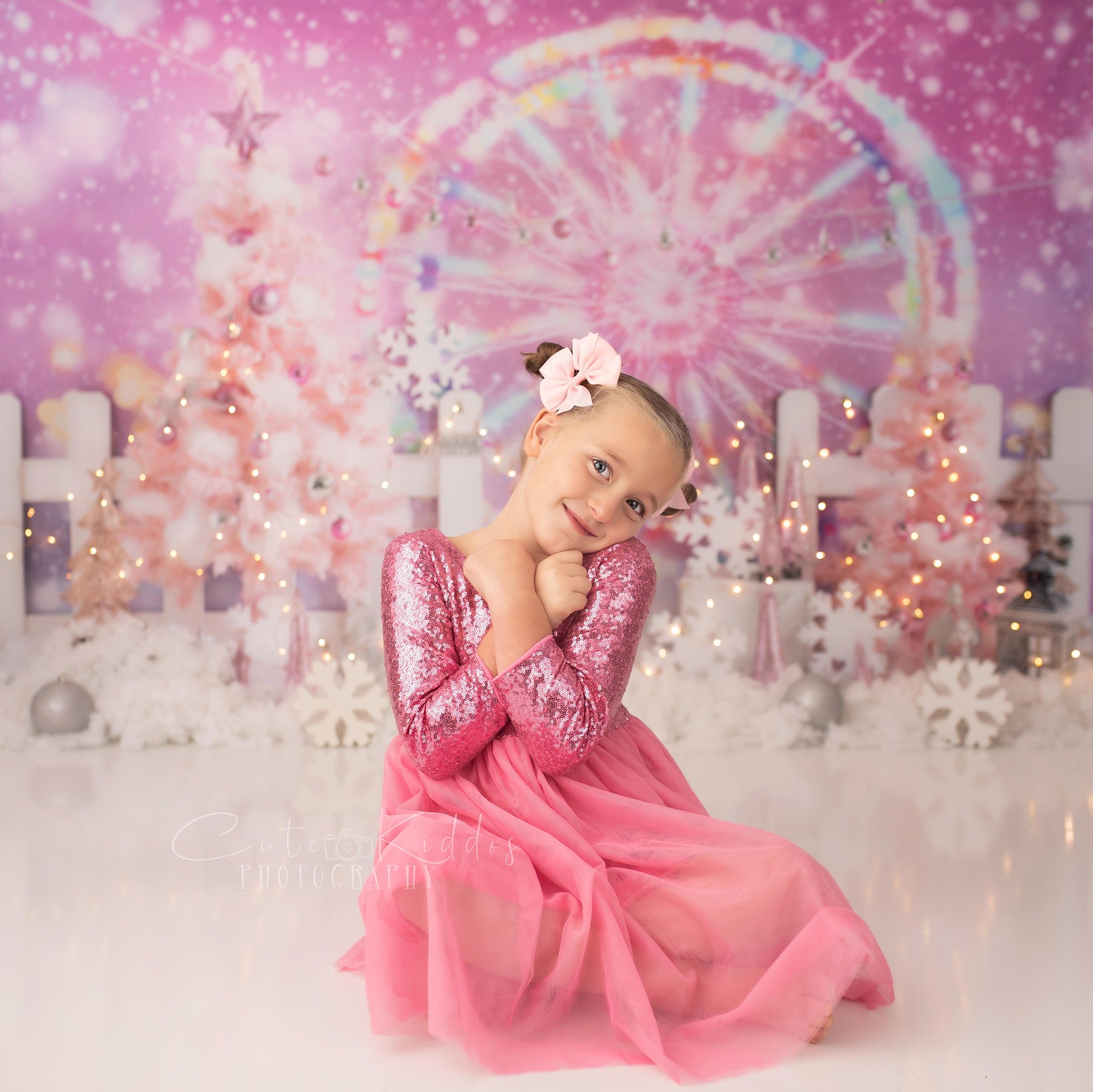 Kate Ferris Wheel Snow Christmas Tree Bokeh Backdrop+Kate Snowy Rubber Floor Mat - Kate Backdrop AU