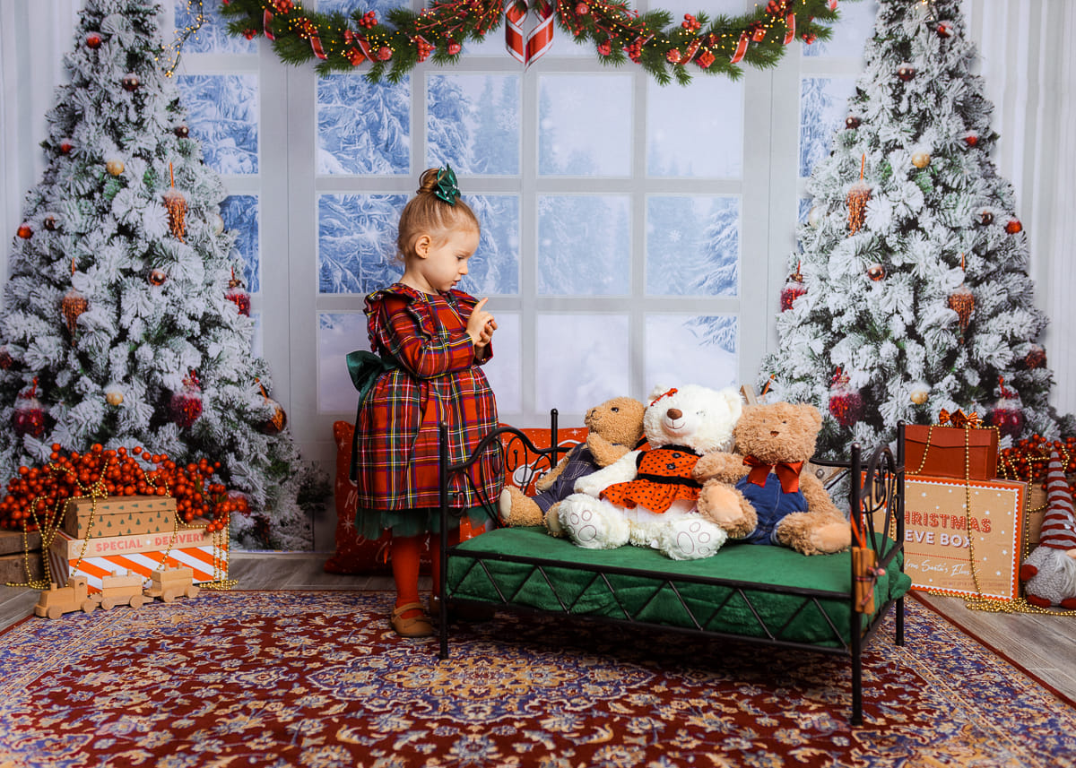 Kate Christmas Tree Winter White Window Backdrop Designed by Chain Photography - Kate Backdrop AU