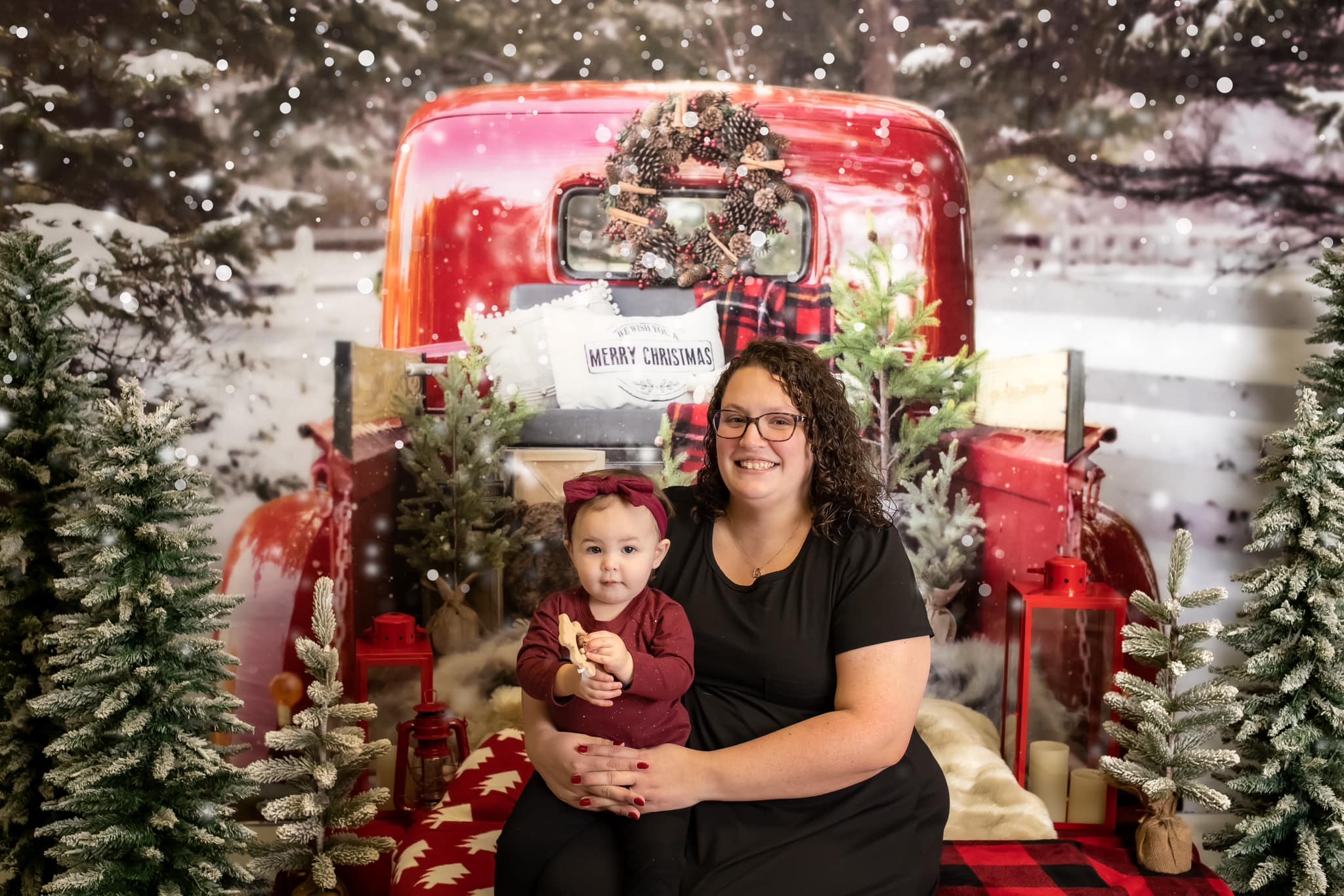 Kate Red Christmas Truck in Snow Backdrop Designed by Mandy Ringe Photography - Kate Backdrop AU
