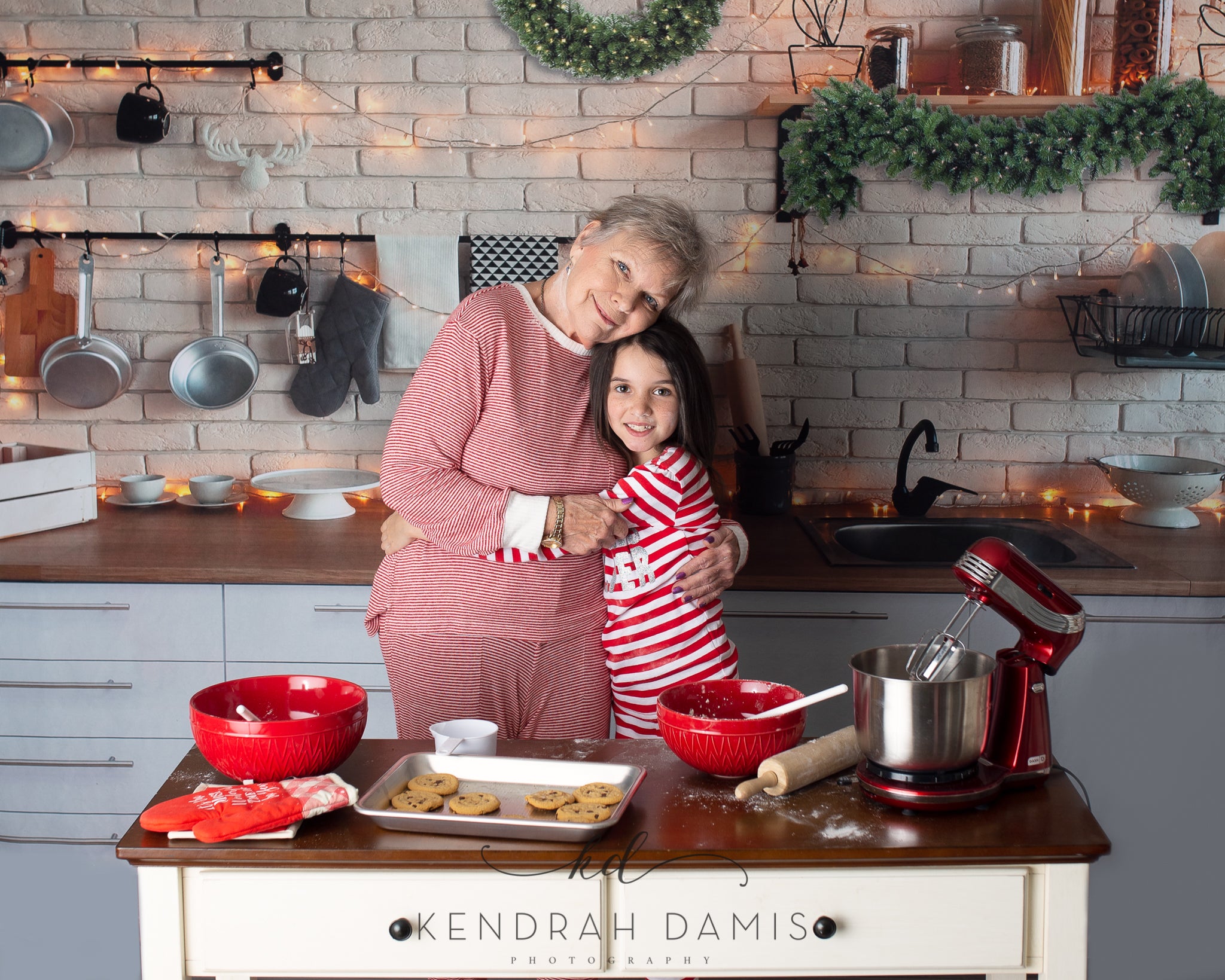 Kate White Brick Wall Christmas Kitchen Backdrop Designed By Jerry_Sina - Kate Backdrop AU