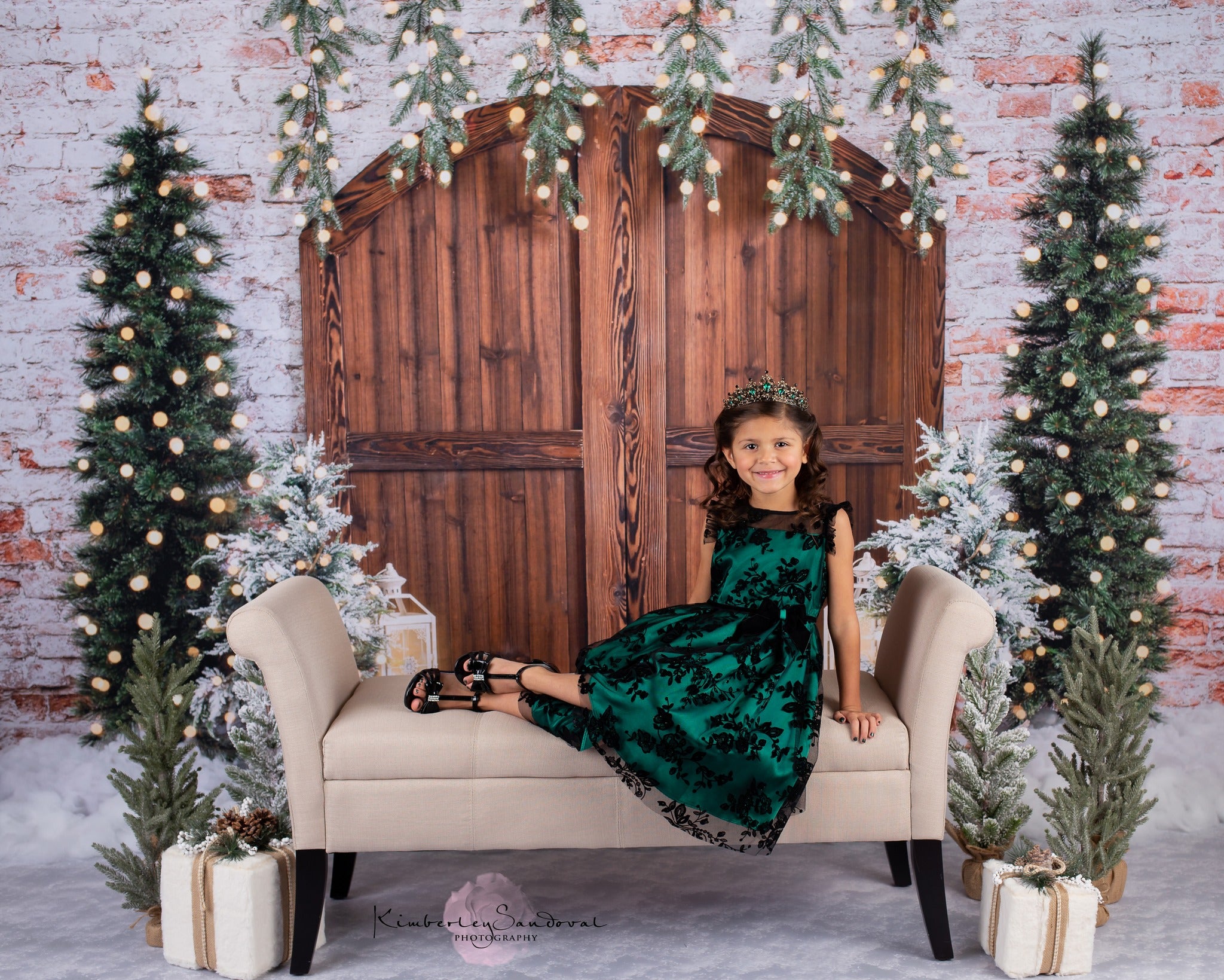 Kate Christmas Backdrop Snow Tree Winter Brick Wall Designed by Emetselch - Kate Backdrop AU