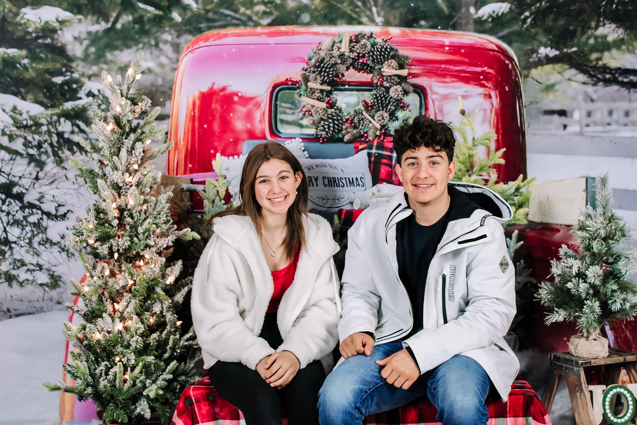 Kate Red Christmas Truck in Snow Backdrop Designed by Mandy Ringe Photography - Kate Backdrop AU