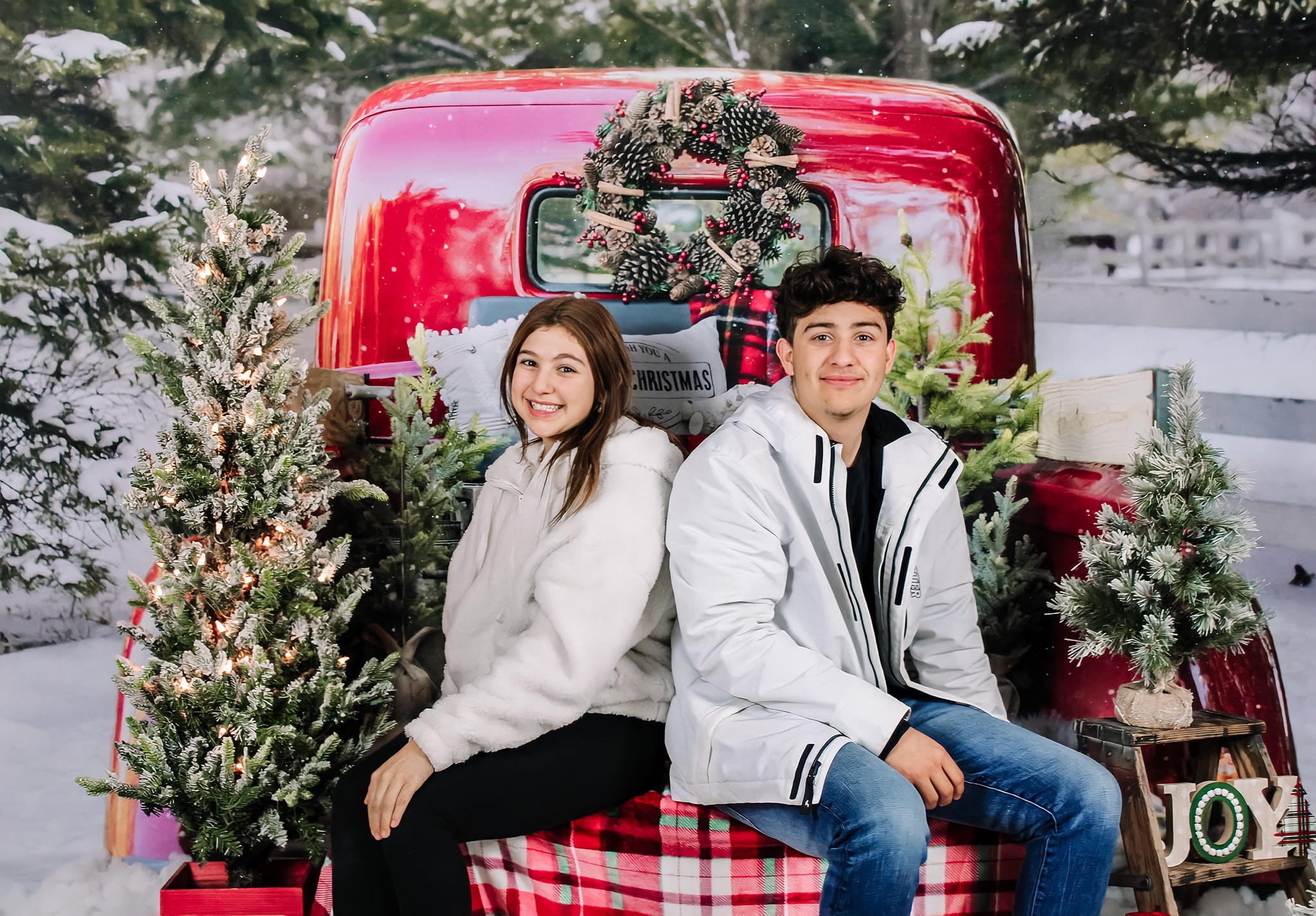 Kate Red Christmas Truck in Snow Backdrop Designed by Mandy Ringe Photography - Kate Backdrop AU