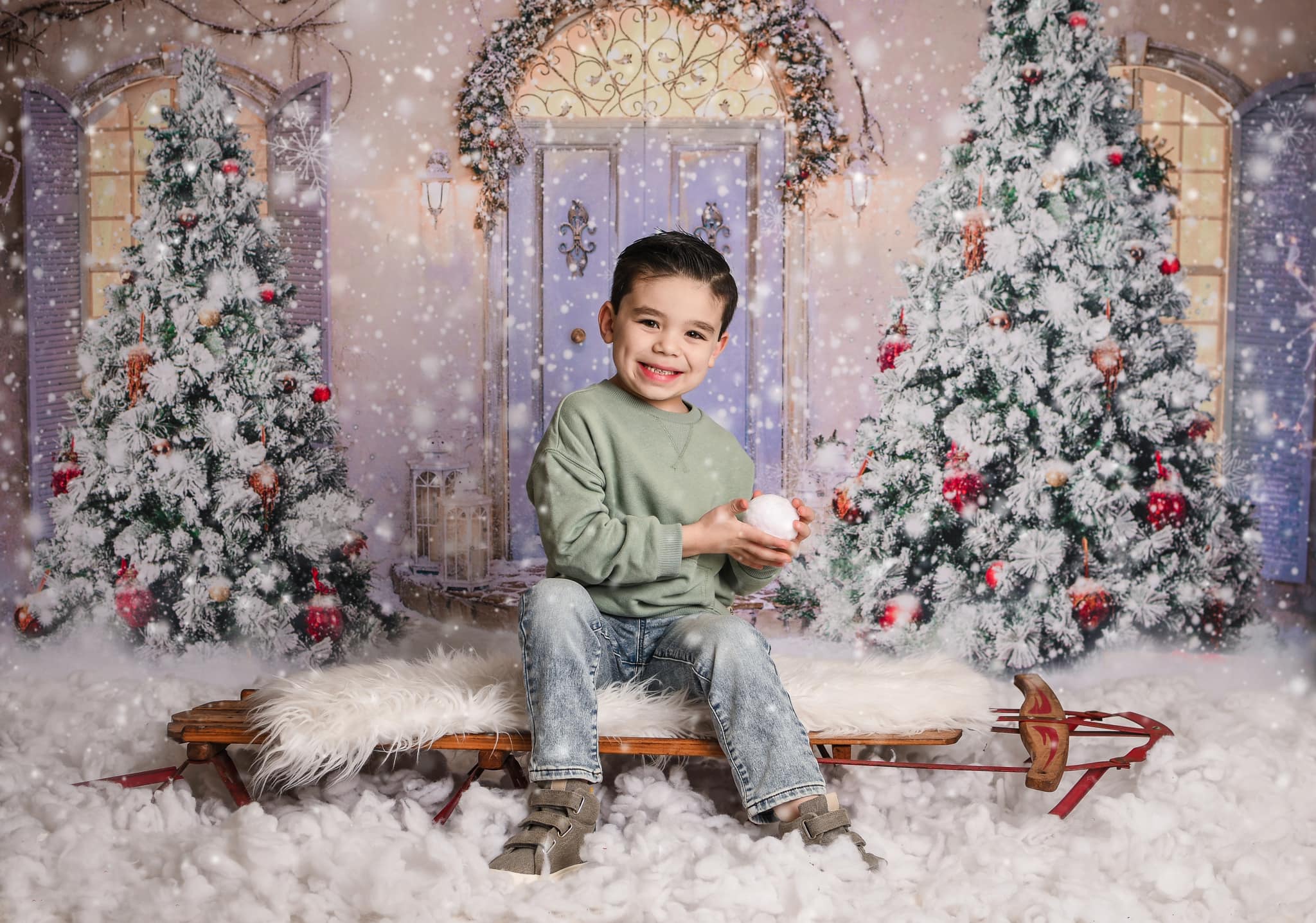 Kate Christmas Door Front Snow Backdrop for Photography - Kate Backdrop AU