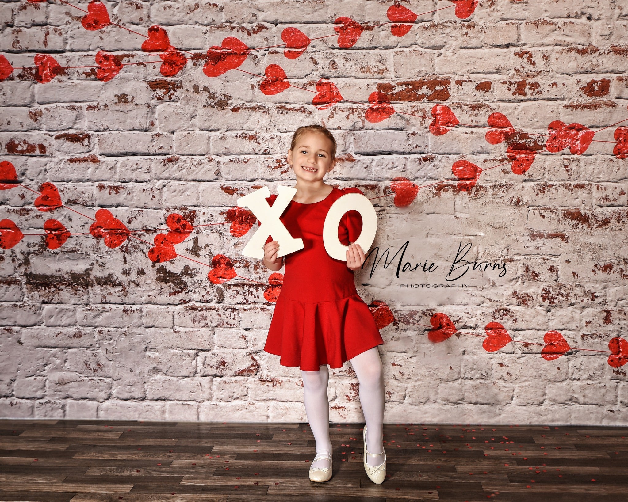 Kate white brick wall with red hearts Valentine's Day Backdrop for Photography designed by Jerry_Sina - Kate Backdrop AU