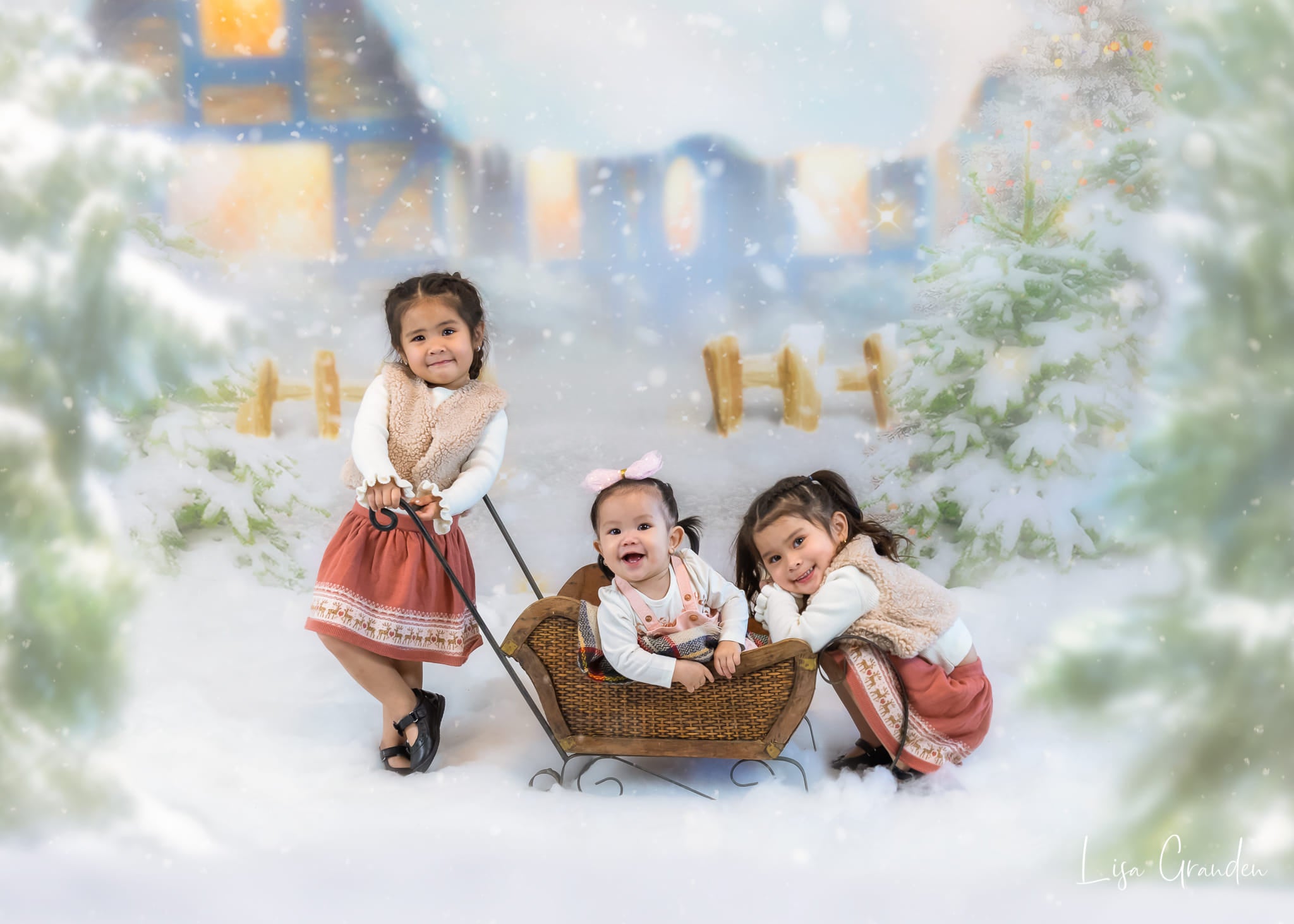 Kate Winter Backdrop Heavy Snow Cabin Christmas Tree Light for Photography - Kate Backdrop AU