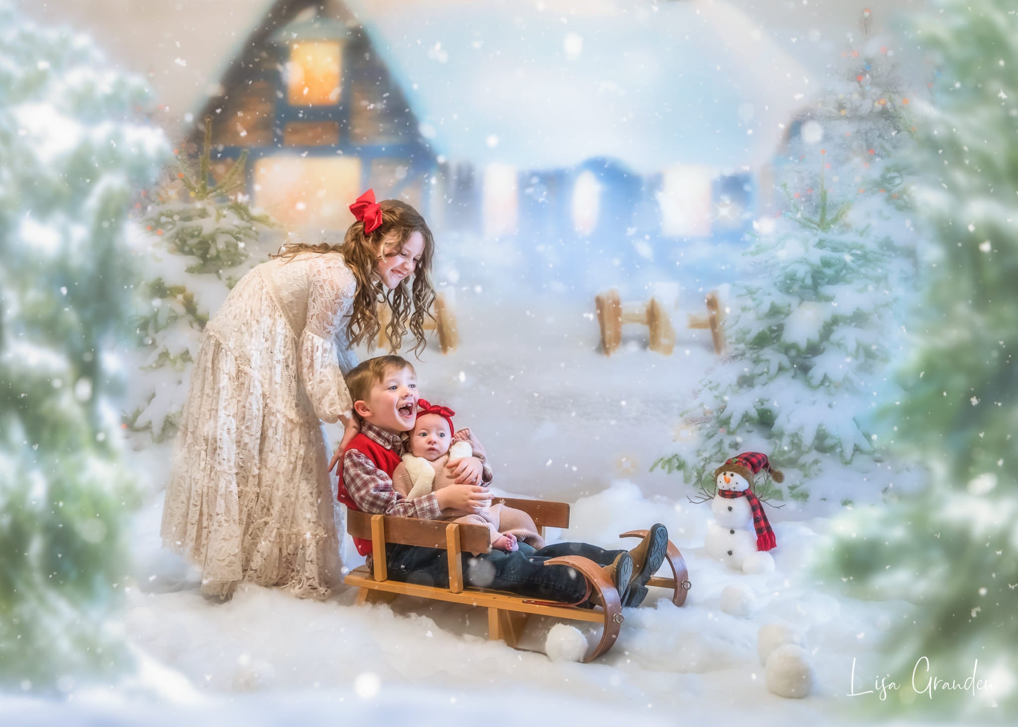 Kate Winter Backdrop Heavy Snow Cabin Christmas Tree Light for Photography - Kate Backdrop AU