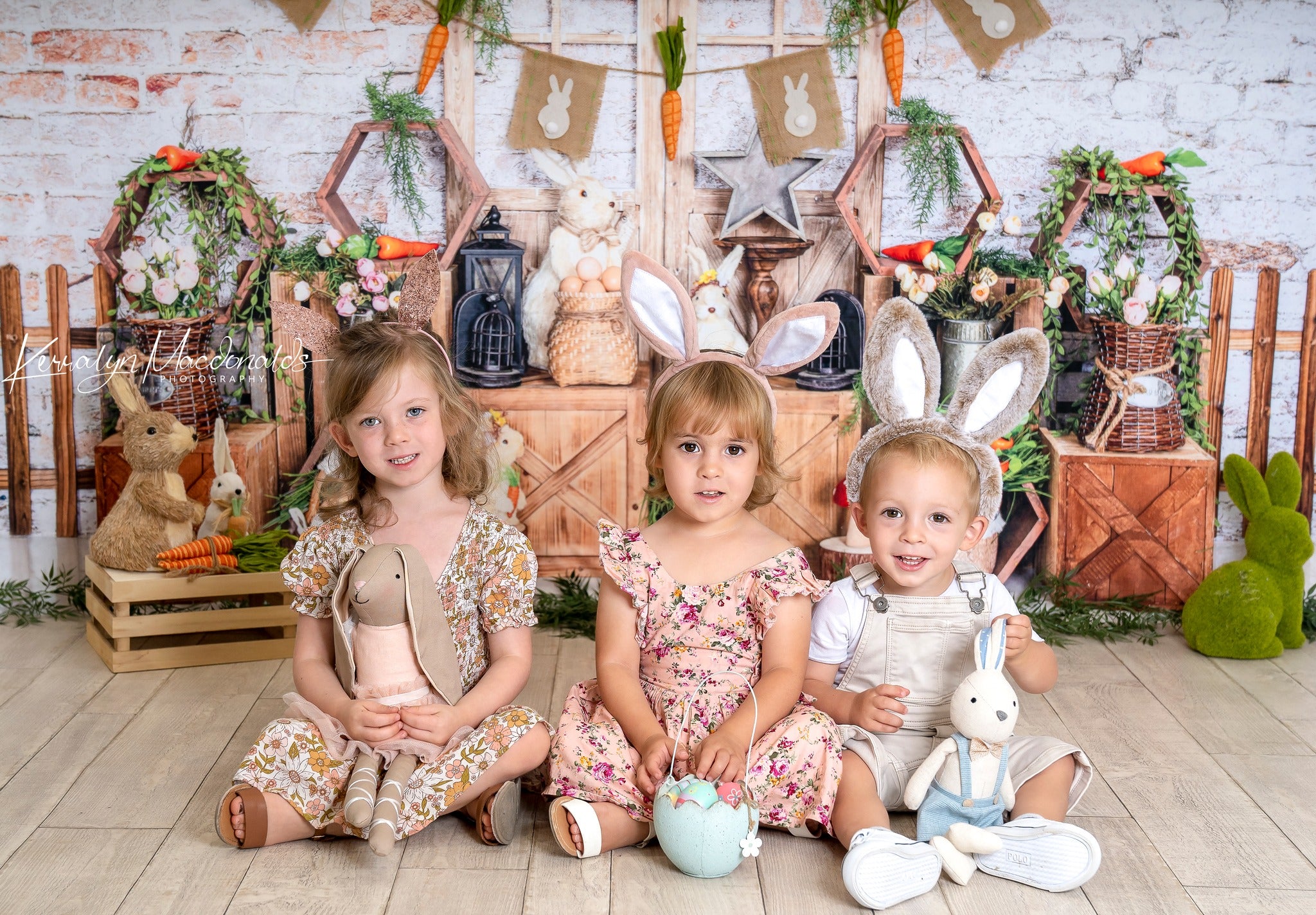 Kate Easter Bunny Backdrop Eggs Brick Wall for Photography - Kate Backdrop AU