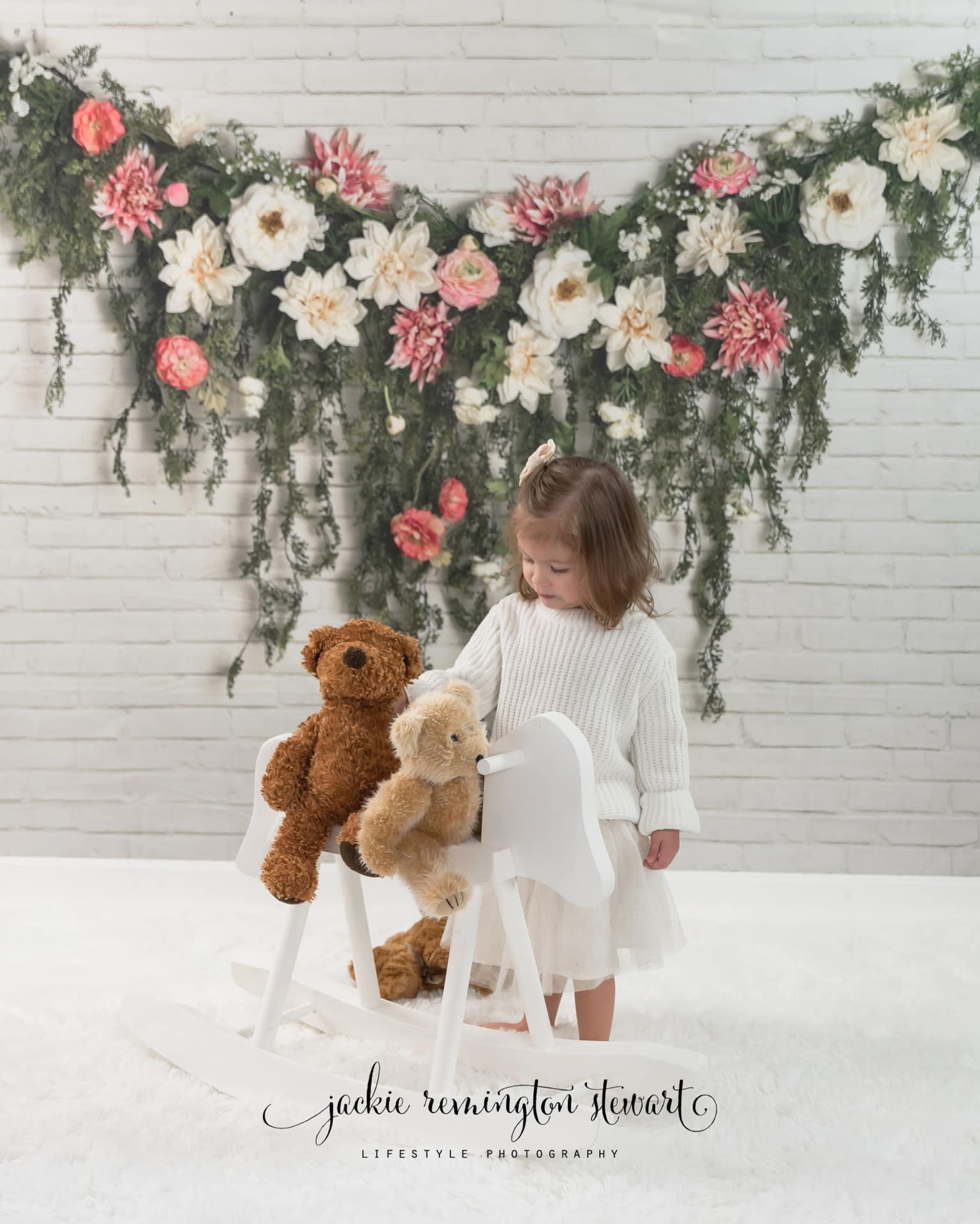 Kate Greenery Garland with Pink Flowers Backdrop Designed by Mandy Ringe Photography - Kate Backdrop AU
