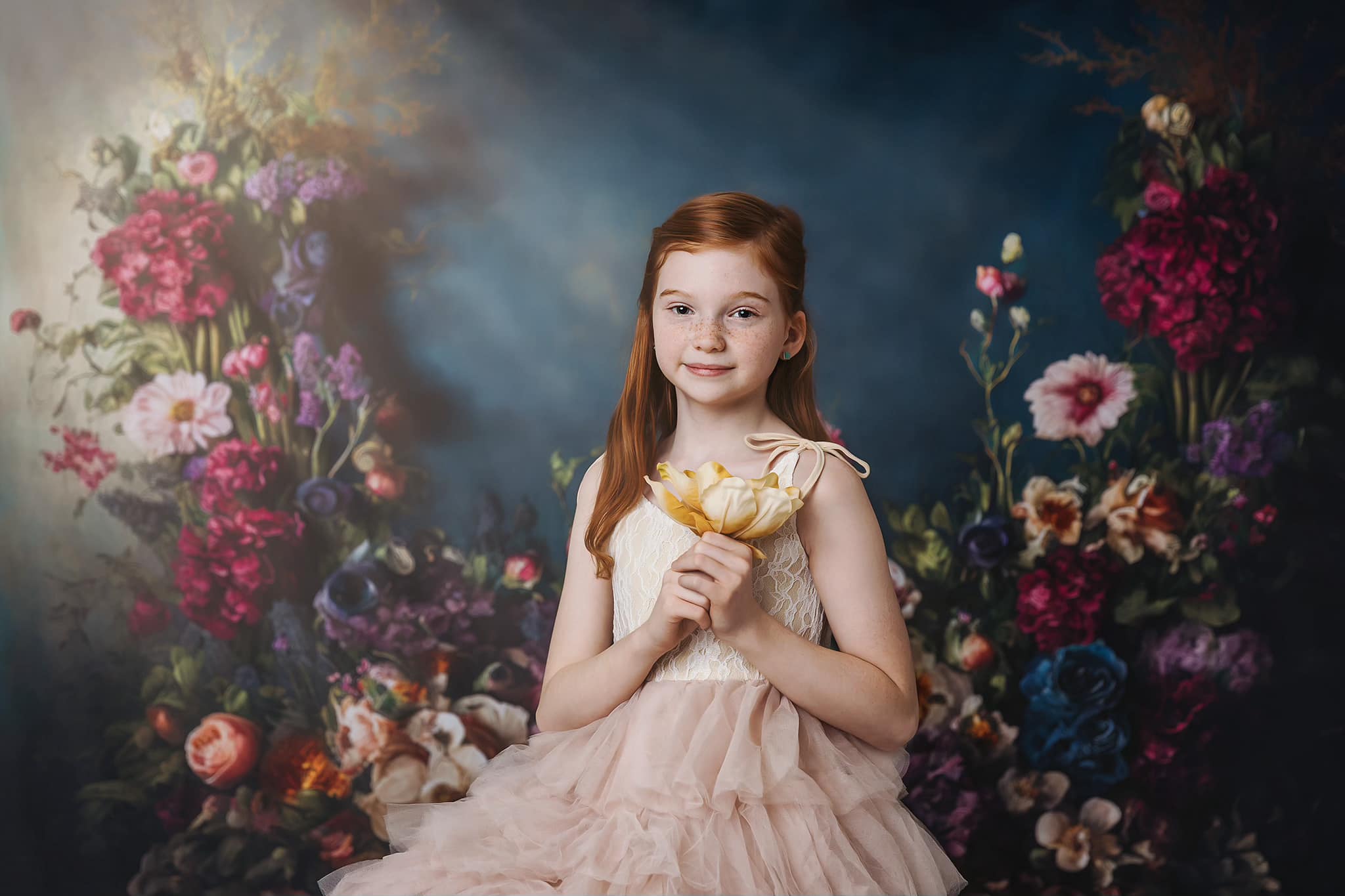 Kate Fine Art Backdrop Oil Painterly Floral Dark Teal Designed by Mini MakeBelieve - Kate Backdrop AU