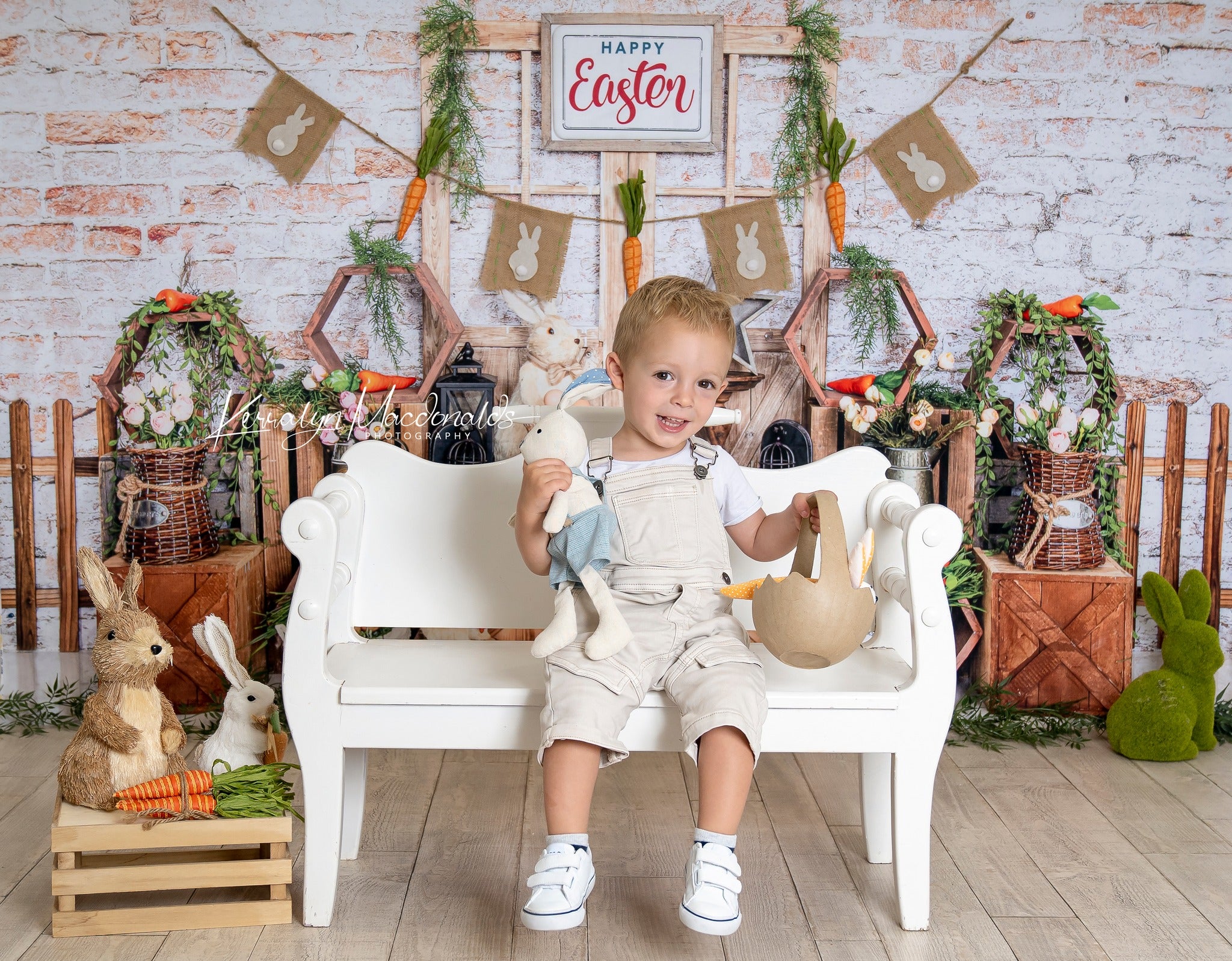 Kate Easter Bunny Backdrop Eggs Brick Wall for Photography