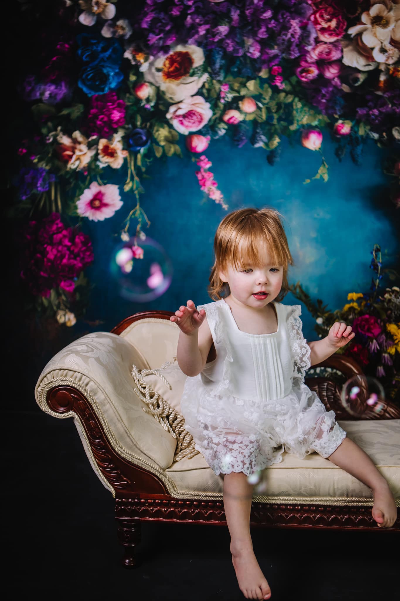 Kate Fine Art Backdrop Oil Painterly Floral Dark Teal Designed by Mini MakeBelieve - Kate Backdrop AU