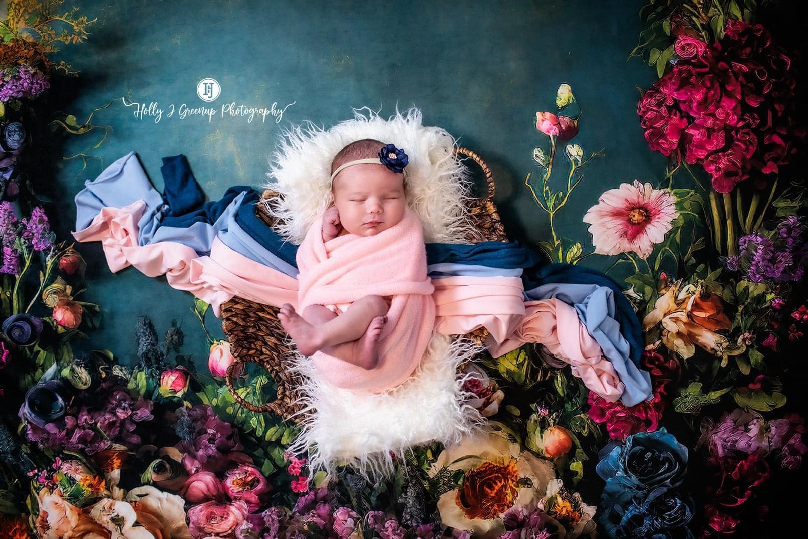 Kate Fine Art Backdrop Oil Painterly Floral Dark Teal Designed by Mini MakeBelieve - Kate Backdrop AU