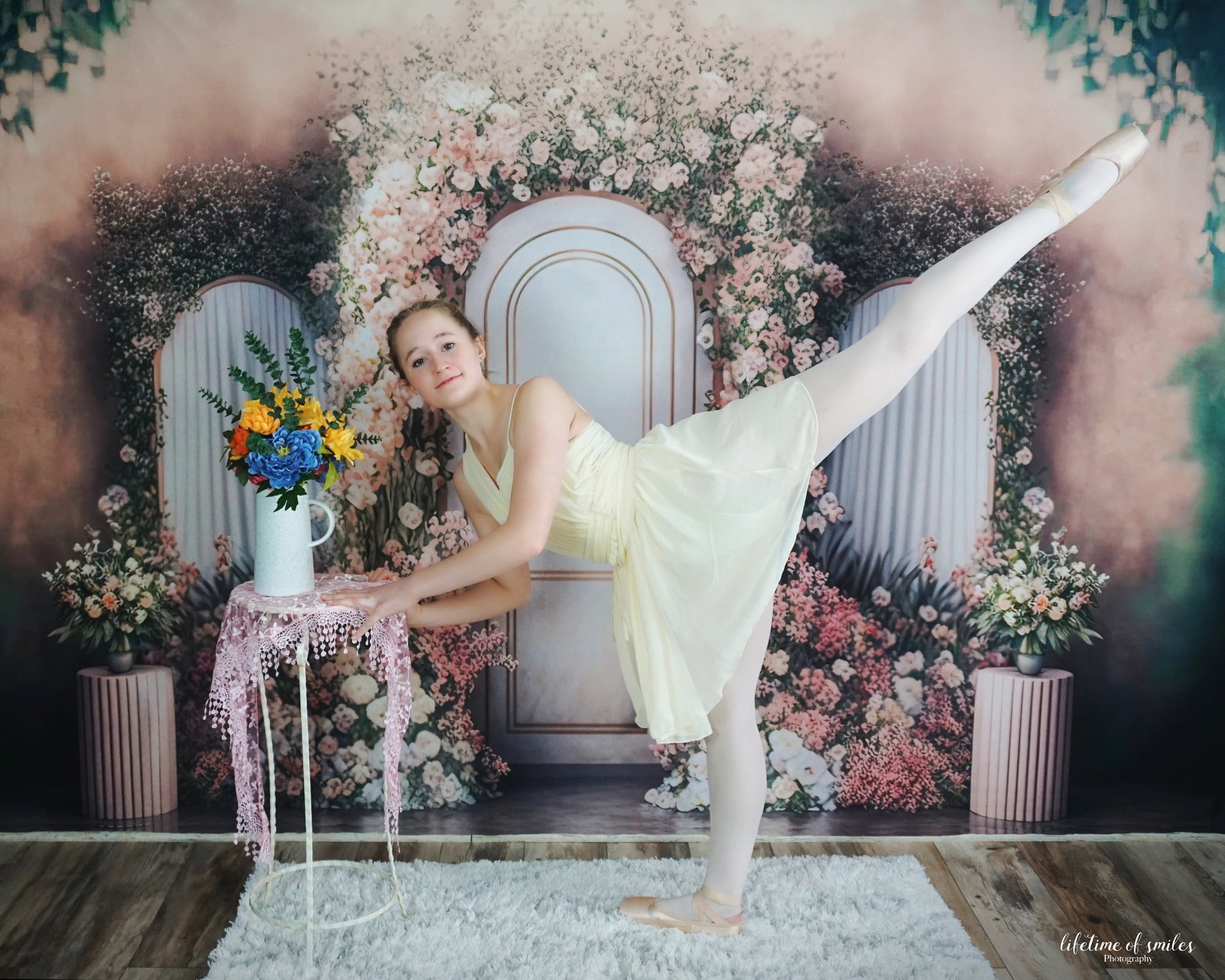 Kate Painted Spring Backdrop Interior Floral Pink Marble Panels Designed by Mini MakeBelieve - Kate Backdrop AU