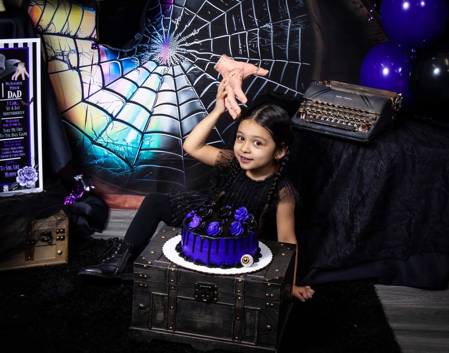 Kate Spooky Halloween Backdrop Attic Dorm Room Colorful Spiderweb Window Designed by Mini MakeBelieve - Kate Backdrop AU