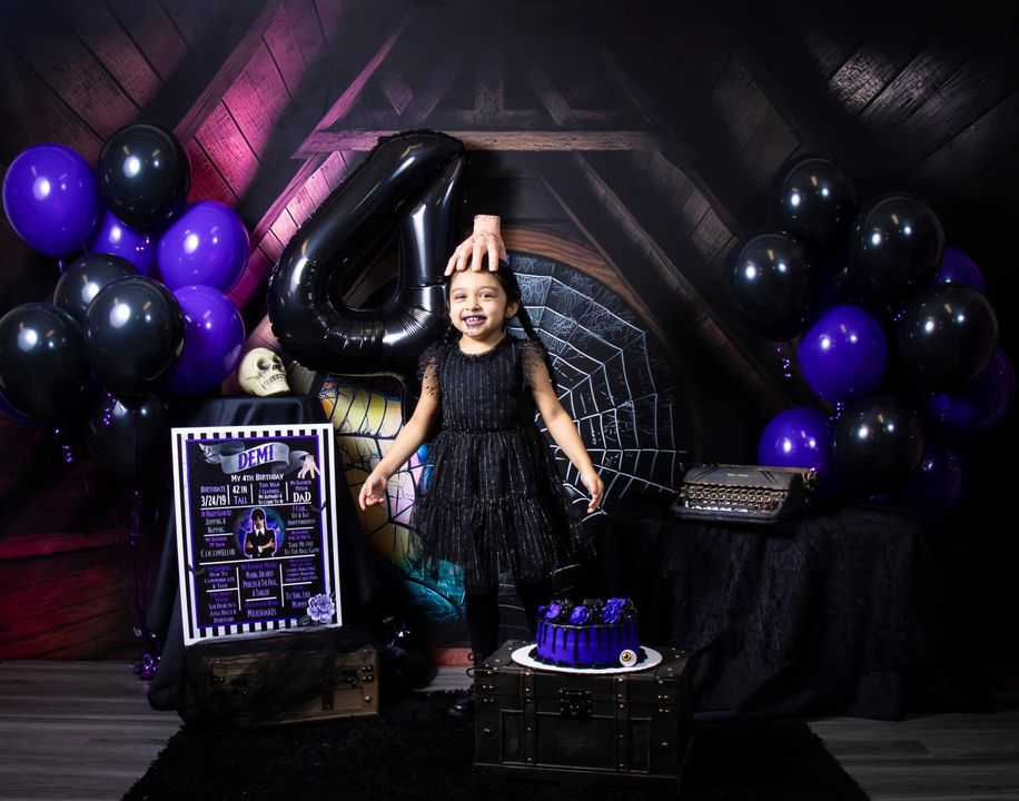 Kate Spooky Halloween Backdrop Attic Dorm Room Colorful Spiderweb Window Designed by Mini MakeBelieve - Kate Backdrop AU