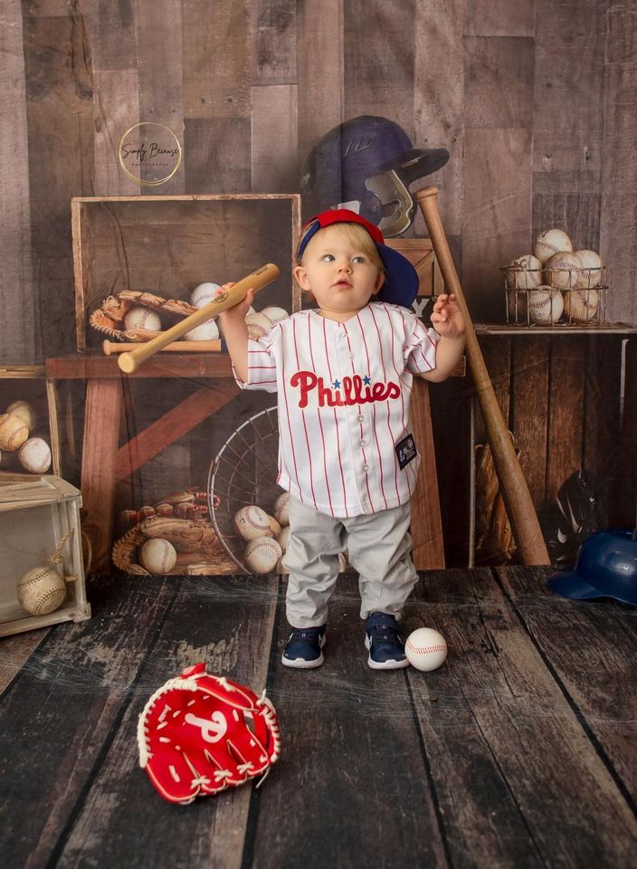 Kate Vintage Baseball Backdrop+Brown Wood Rubber Floor Mat - Kate Backdrop AU