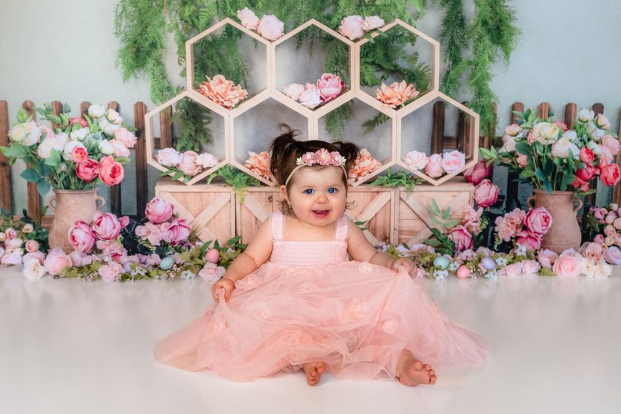 Kate Spring Cake Smash Backdrop Floral Honeycomb Designed by Emetselch - Kate Backdrop AU