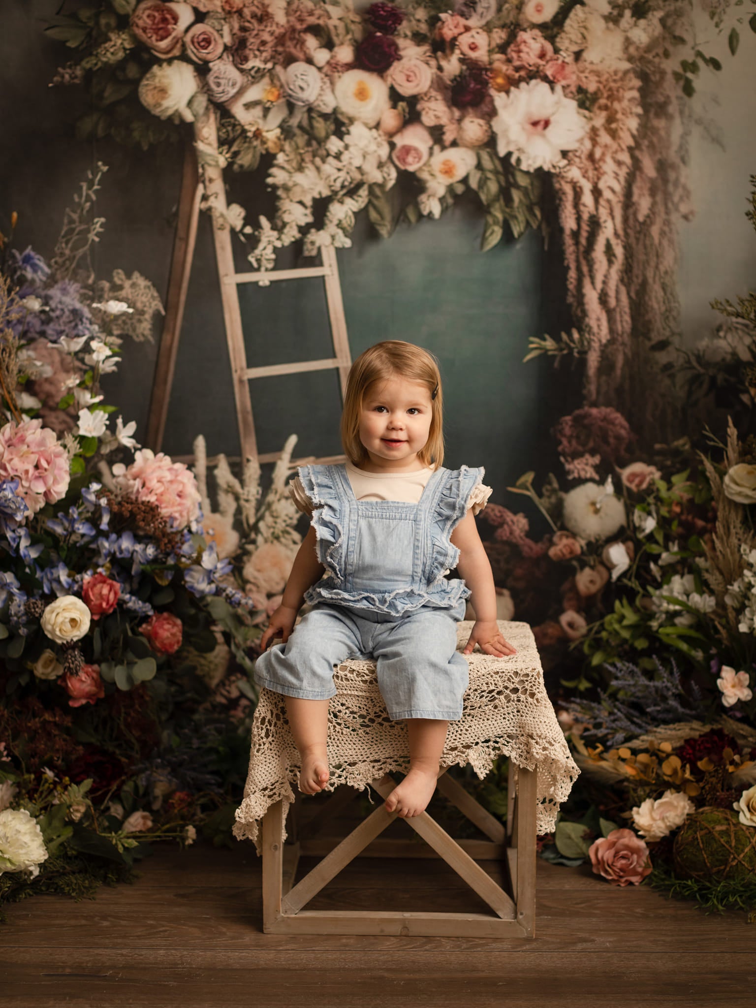 Kate Painterly Boho Backdrop Outdoors Wood Doors Dried Flowers Pampas Designed by Mini MakeBelieve - Kate Backdrop AU