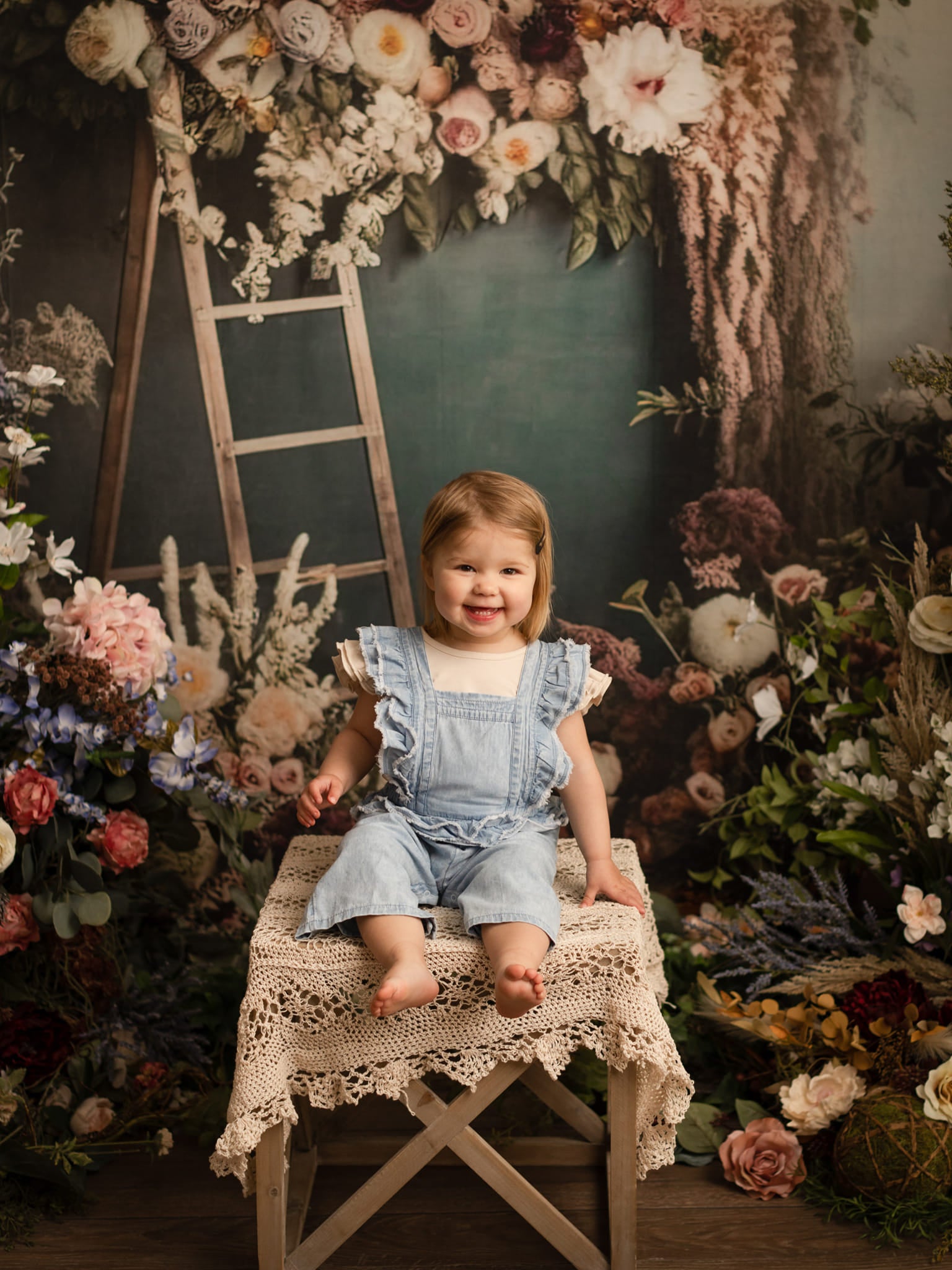 Kate Painterly Boho Backdrop Outdoors Wood Doors Dried Flowers Pampas Designed by Mini MakeBelieve - Kate Backdrop AU