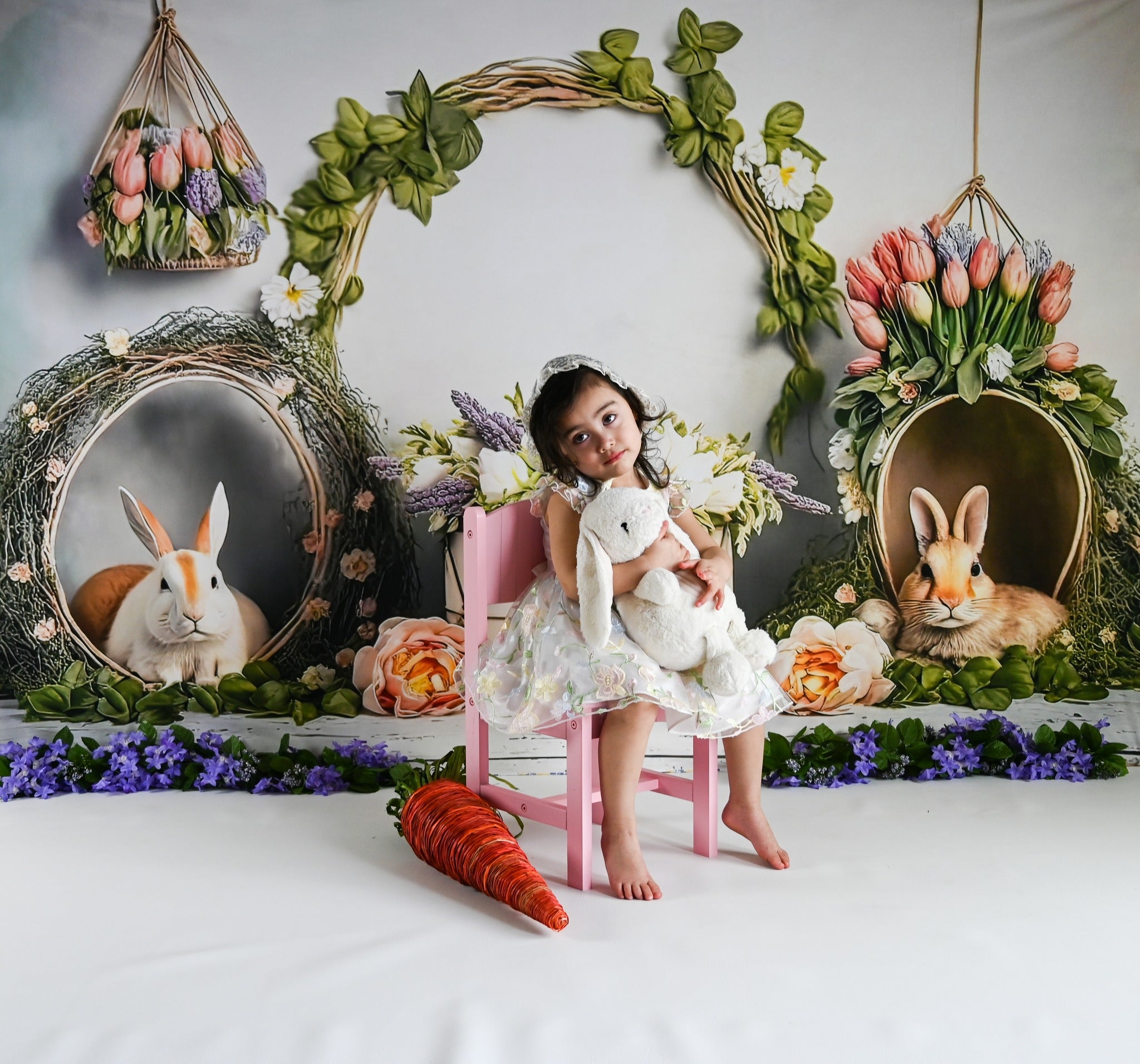 Kate Spring Easter Bunny Flowers Backdrop Designed by Mini MakeBelieve - Kate Backdrop AU