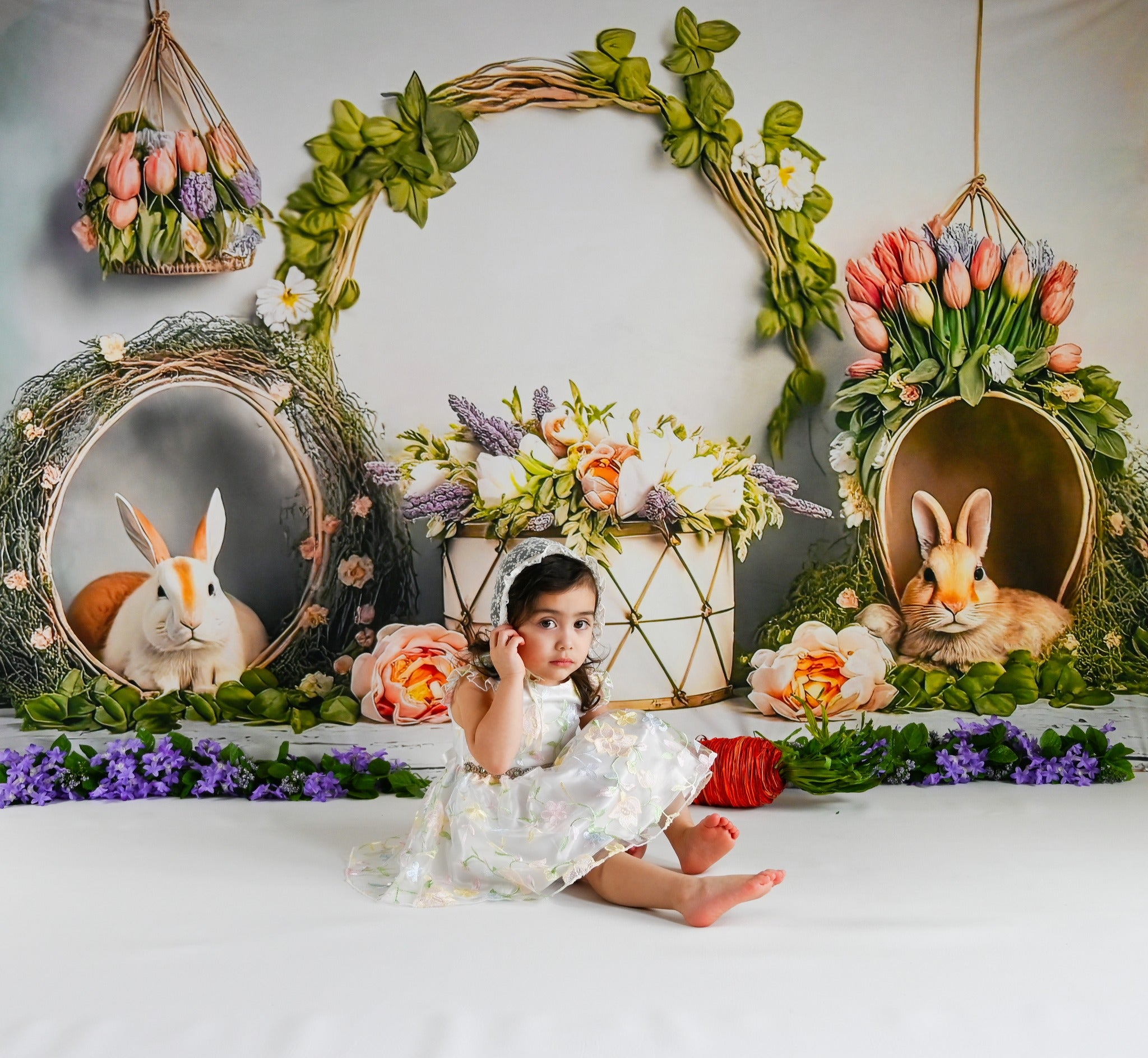 Kate Spring Easter Bunny Flowers Backdrop Designed by Mini MakeBelieve - Kate Backdrop AU