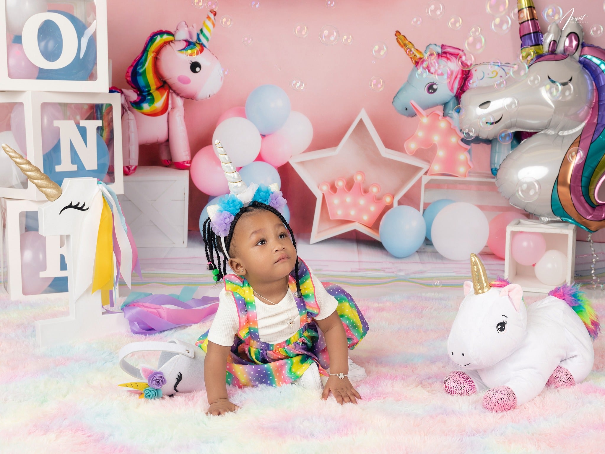 Kate Unicorn Pink Birthday Backdrop Balloons Designed by Emetselch - Kate Backdrop AU
