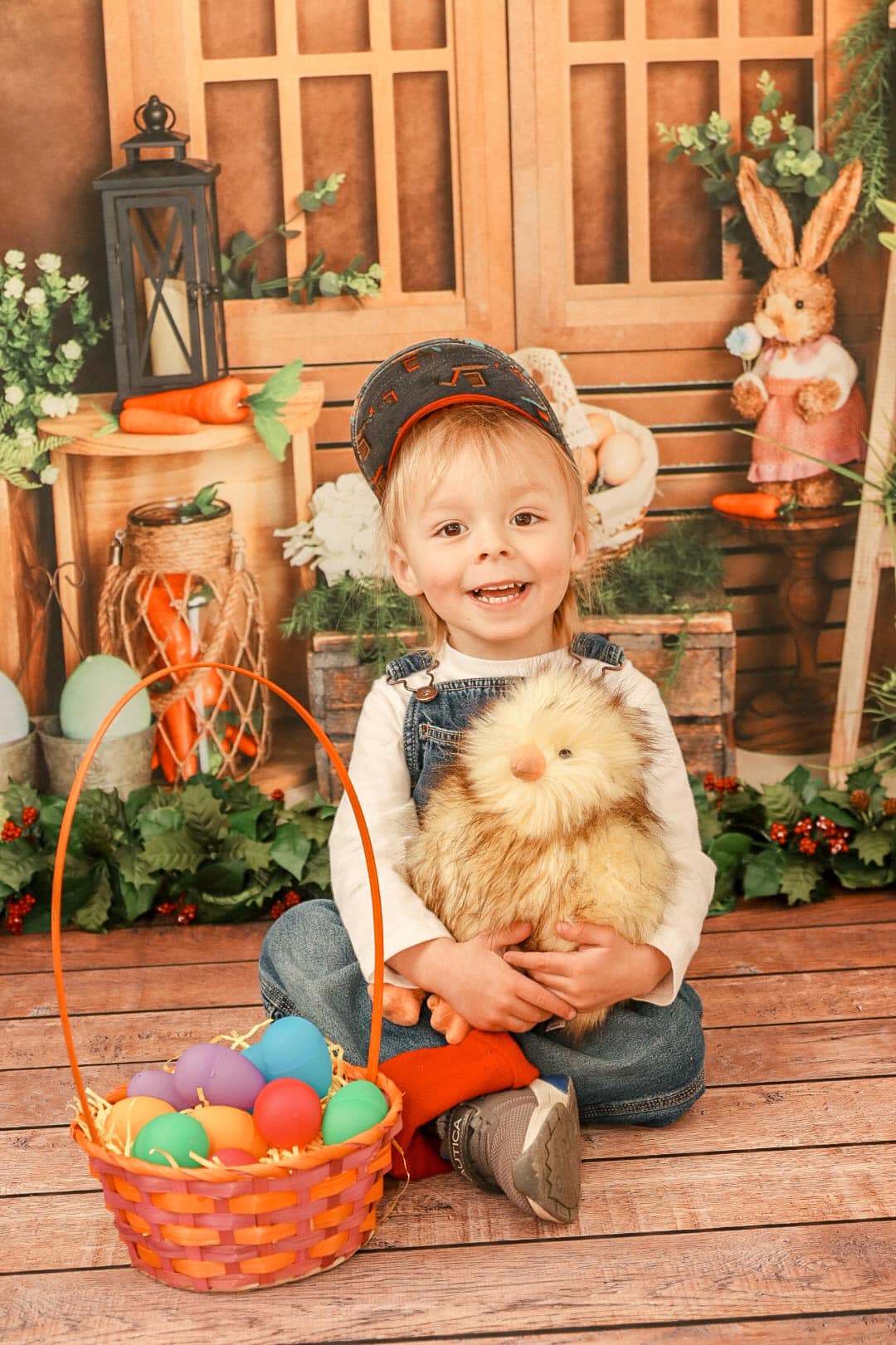 Kate Easter Bunny Backdrop Eggs Green Plants Carrot for Photography - Kate Backdrop AU