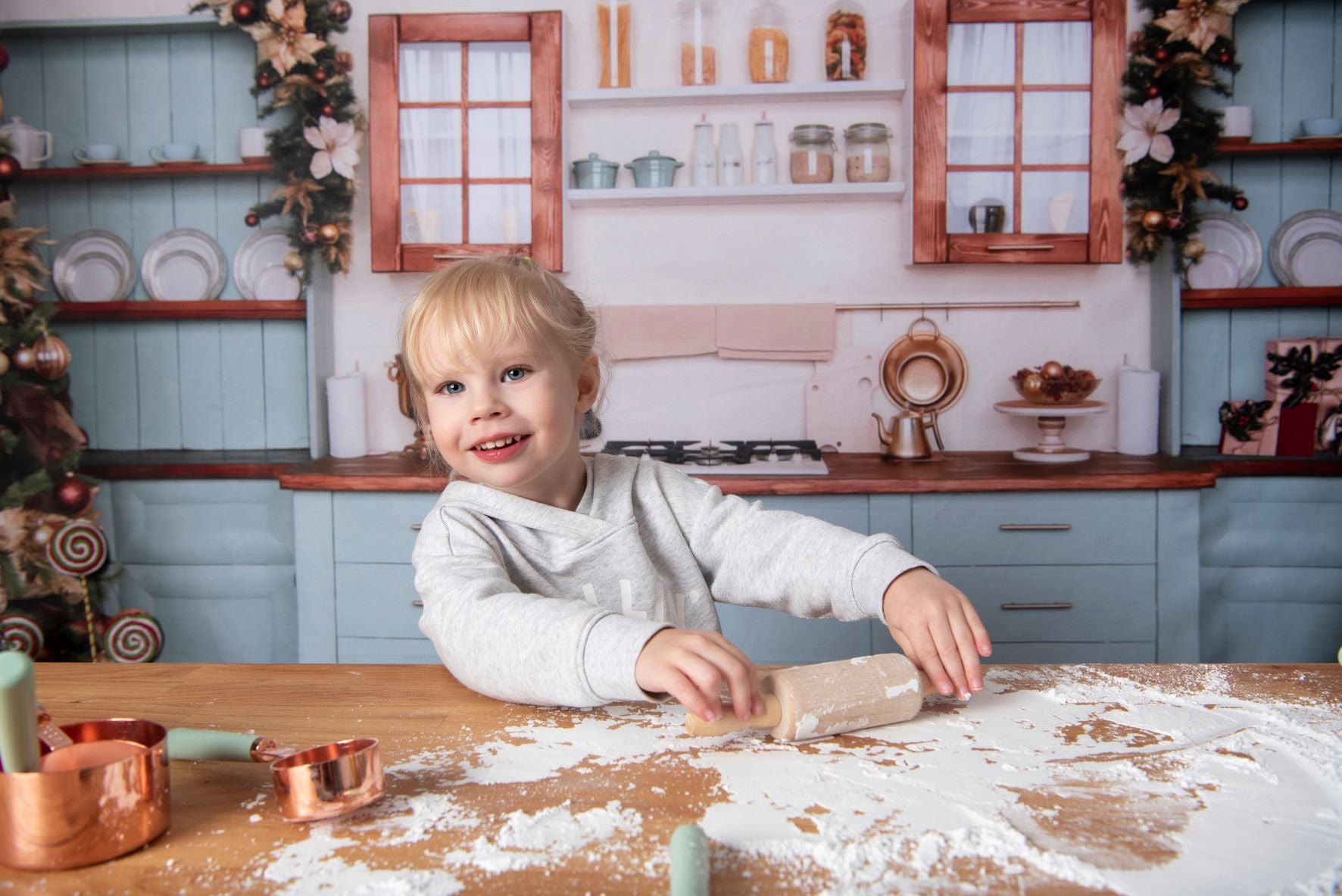 Kate Christmas Kitchen Room Backdrop for Photography - Kate Backdrop AU