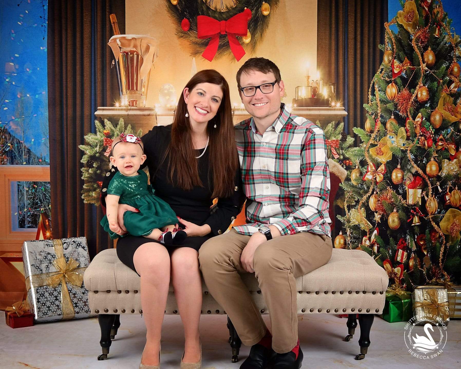Kate Window Christmas Trees And Fireplace With Candle for Photography - Kate Backdrop AU