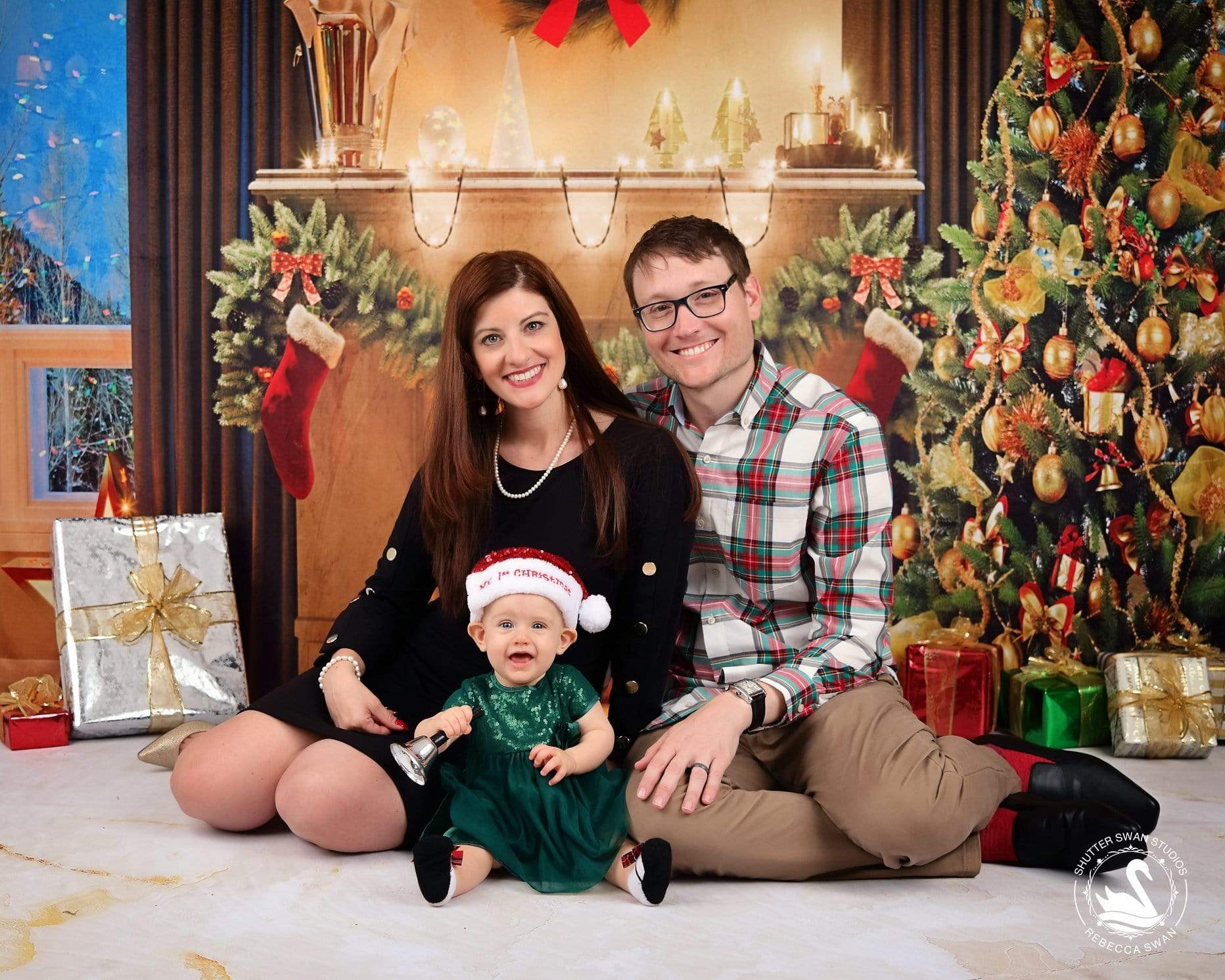 Kate Window Christmas Trees And Fireplace With Candle for Photography - Kate Backdrop AU