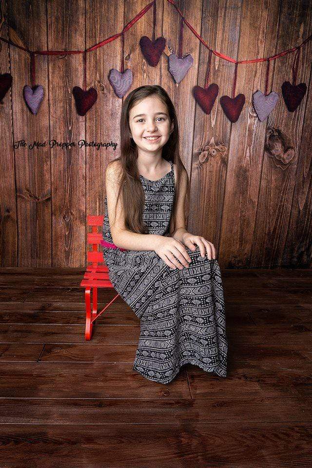 Kate Dark Wood Wall with Hearts Valentine's Day Backdrop for Photography - Kate Backdrop AU