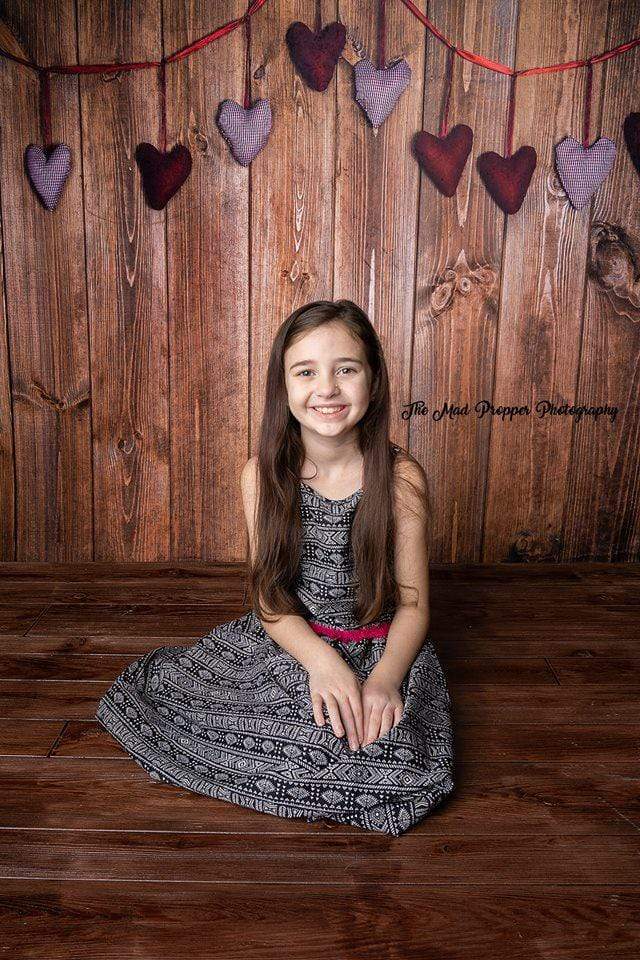 Kate Dark Wood Wall with Hearts Valentine's Day Backdrop for Photography - Kate Backdrop AU