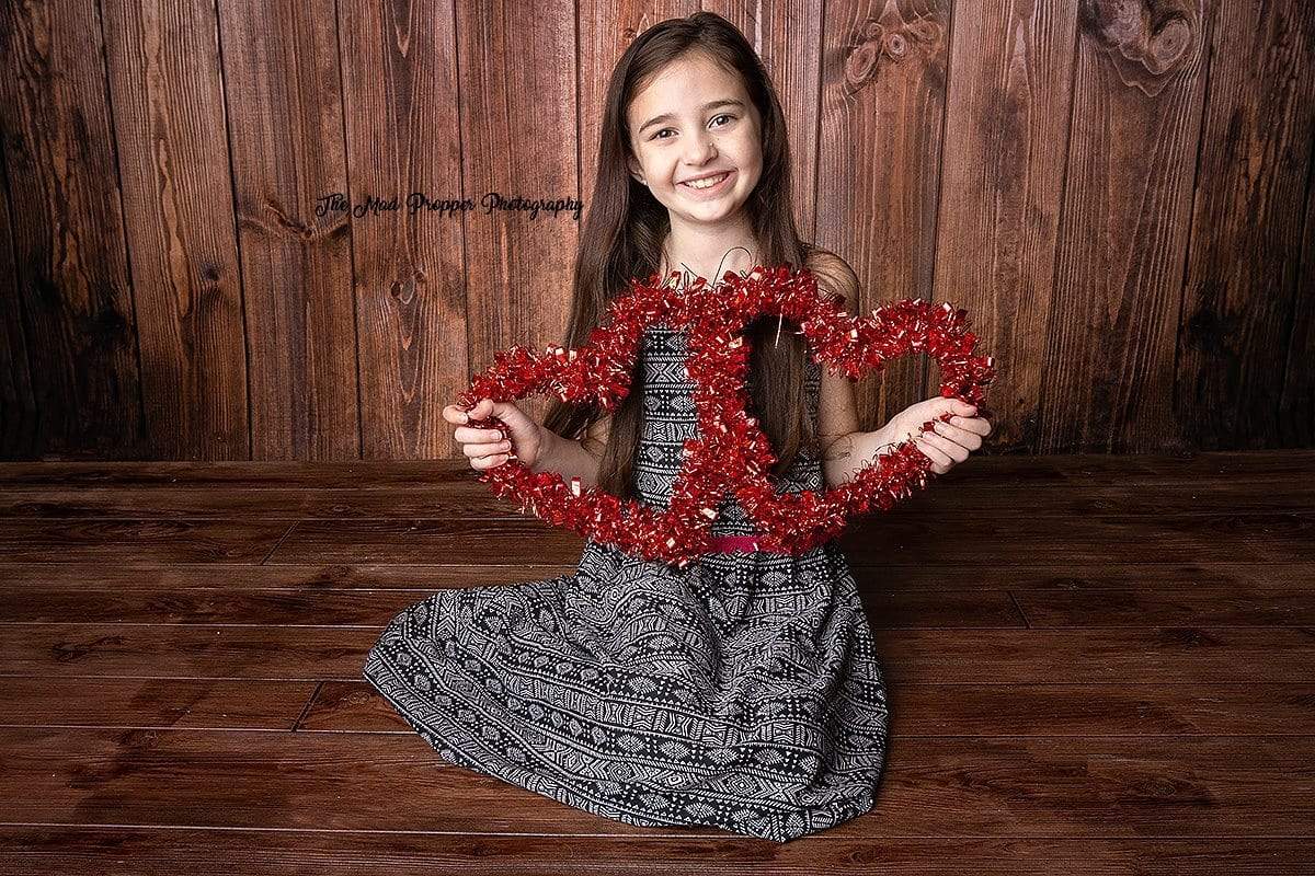 Kate Dark Wood Wall with Hearts Valentine's Day Backdrop for Photography - Kate Backdrop AU