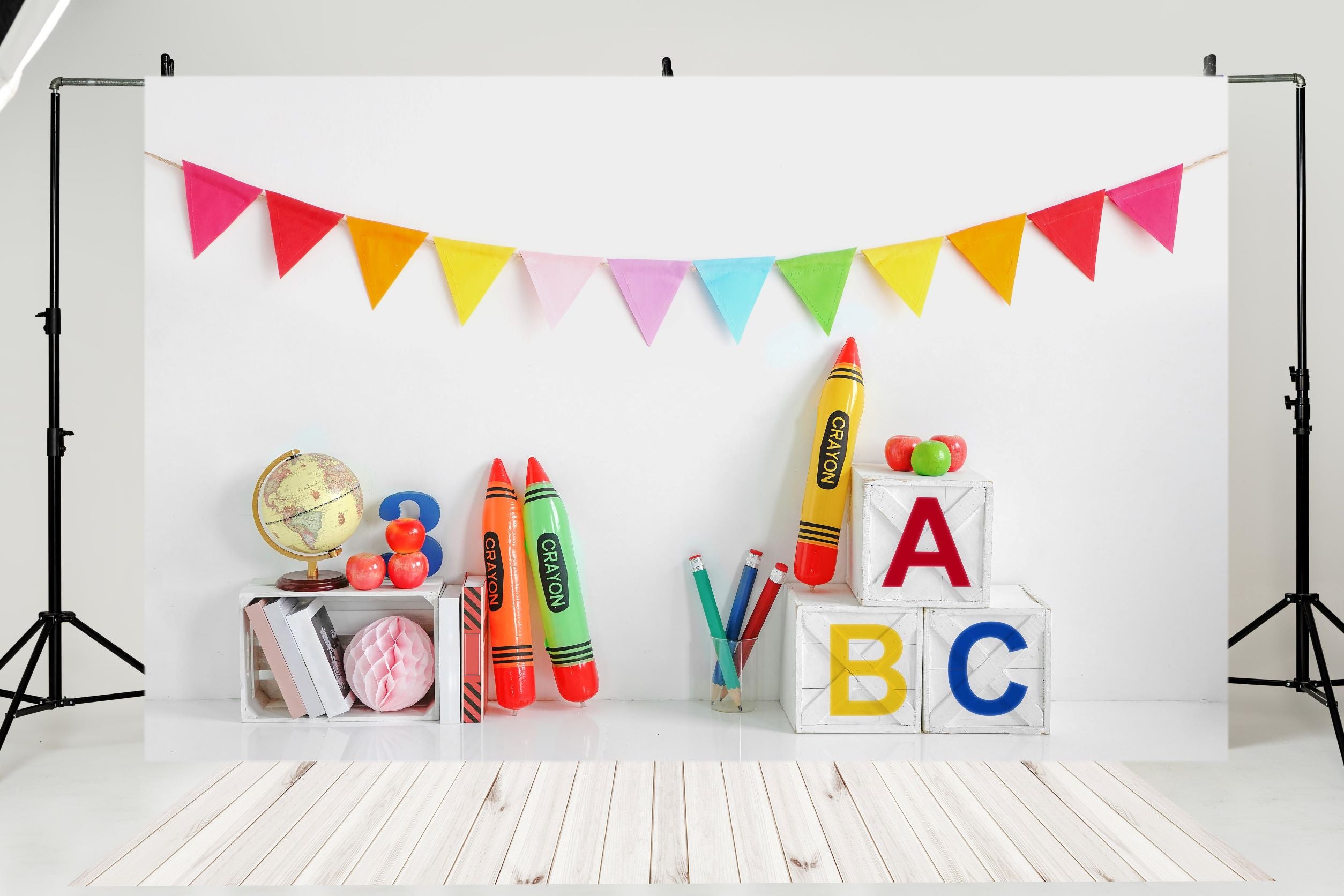 Kate Back to School Backdrop Crayon+White Retro Wooden Wall Rubber Floor Mat - Kate Backdrop AU
