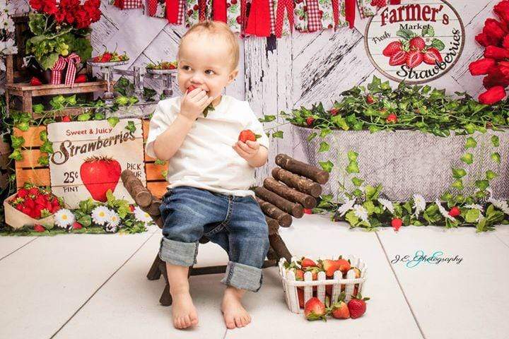 Kate Summer Strawberry White Wooden Board With Banners Backdrop - Kate Backdrop AU