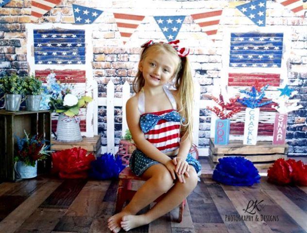 Kate Retro Brick with Banners Independence Day Backdrop for Photography Designed by Leann West - Kate Backdrop AU