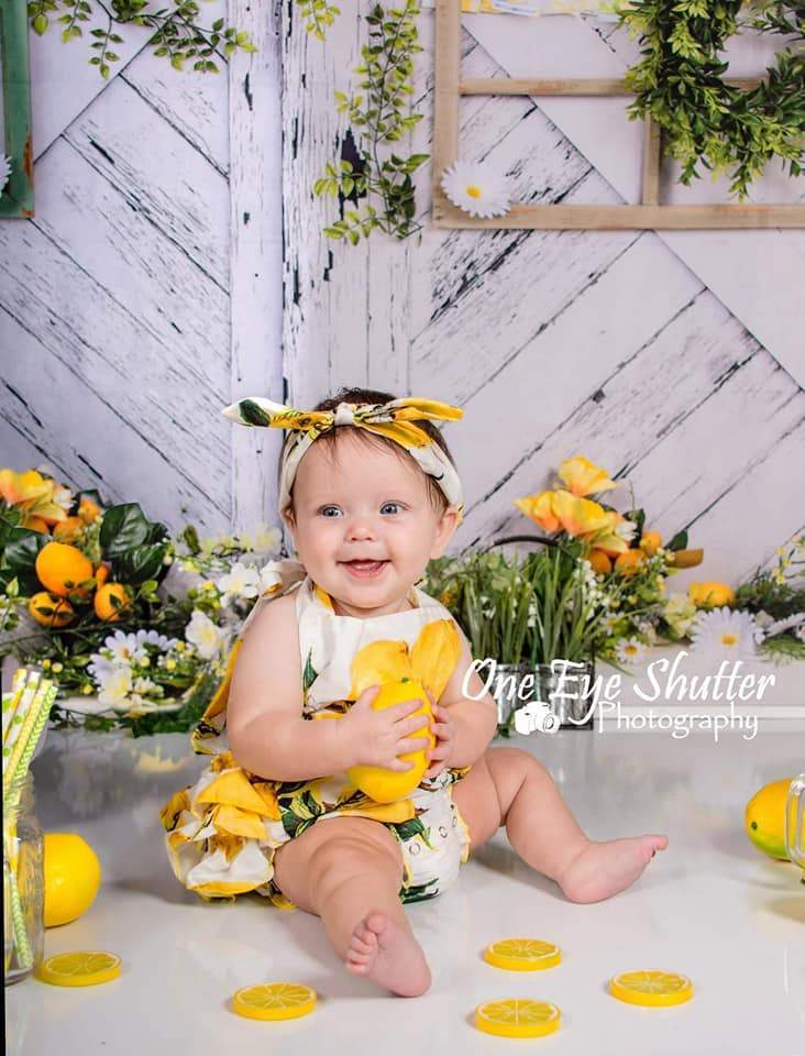 Kate Retro Wood Summer Daisies Lemon Backdrop - Kate Backdrop AU