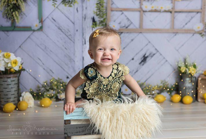 Kate Retro Wood Lemon color and Daisies Spring Backdrop - Kate Backdrop AU