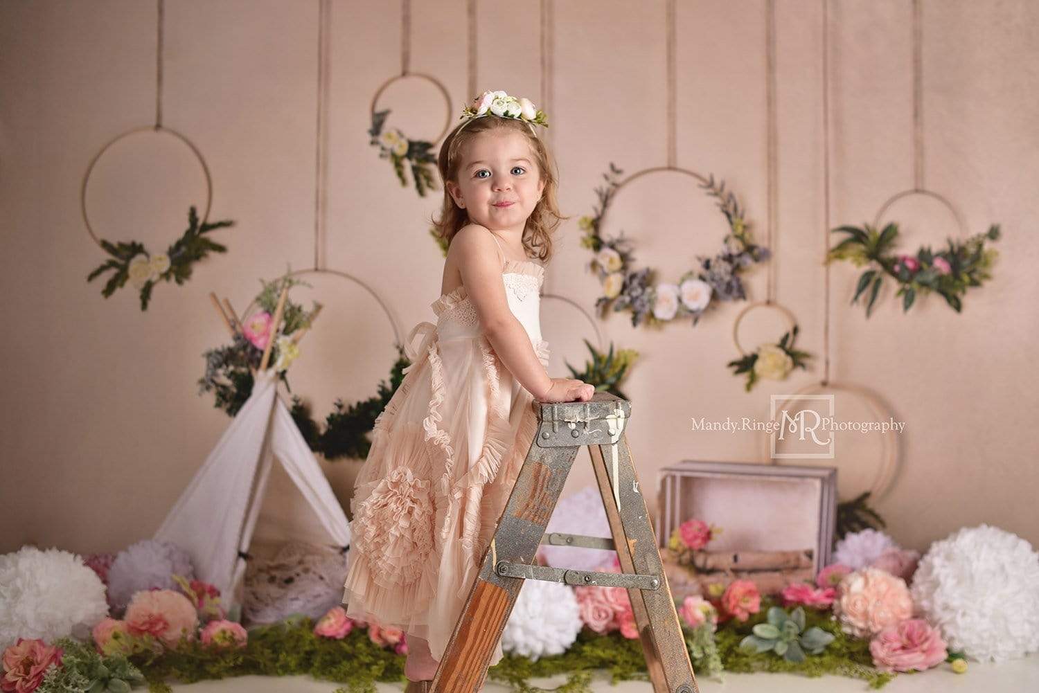 Kate Spring Flowers Camping Children Birthday Backdrop for Photography Designed by Mandy Ringe Photography