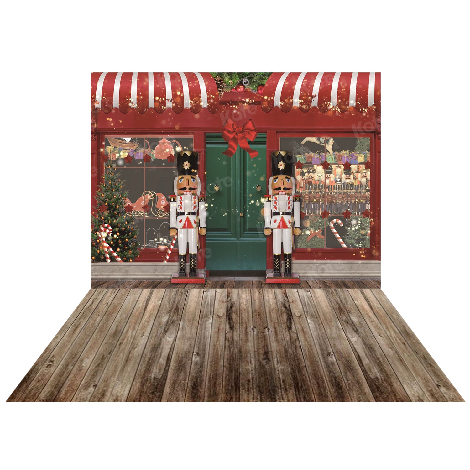 Kate Christmas Shop Window Backdrop+Kate Light Brown And Gray Wood Rubber Floor Mat - Kate Backdrop AU