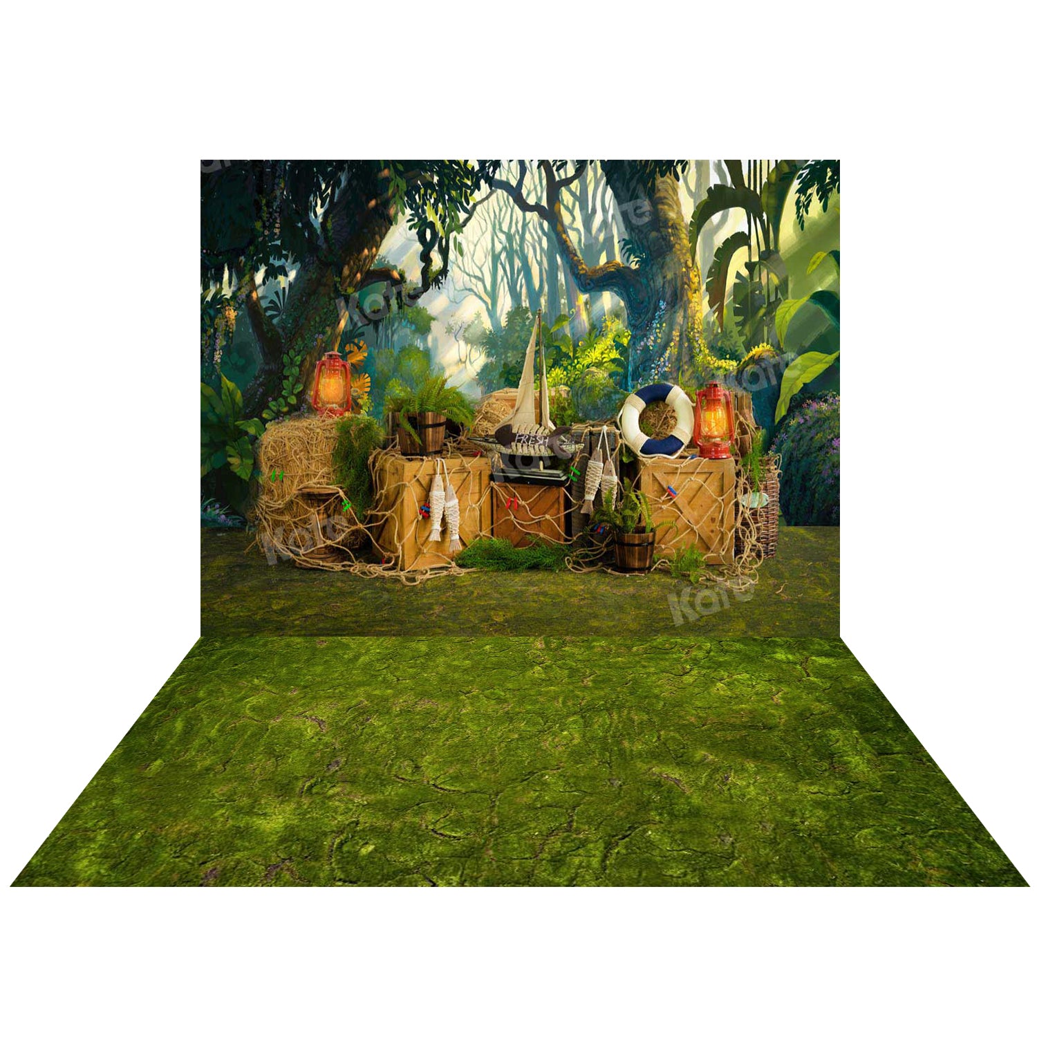 Kate Forest Fishnet Grassland Jungle Backdrop+Kate Wonderland Grass Green Rubber Floor Mat Designed by Arica Kirby - Kate Backdrop AU