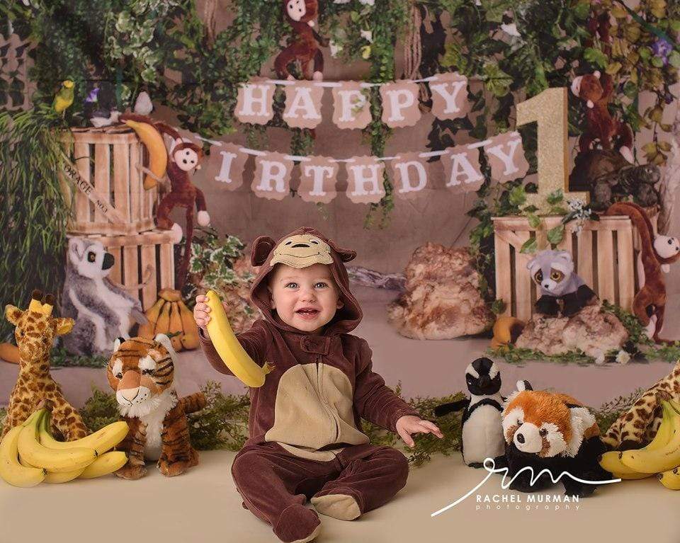 Kate Jungle cartoon zoo animals Summer Backdrop 1st cake smash designed by studio gumot - Kate Backdrop AU