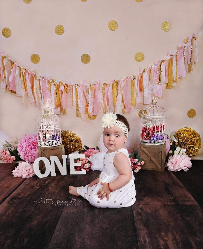 Kate Pink and Gold with Polkadots Birthday Backdrop for Photography Designed by Mandy Ringe Photography - Kate Backdrop AU