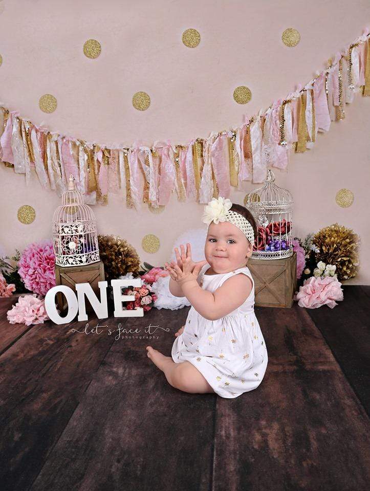 Kate Pink and Gold with Polkadots Birthday Backdrop for Photography Designed by Mandy Ringe Photography - Kate Backdrop AU