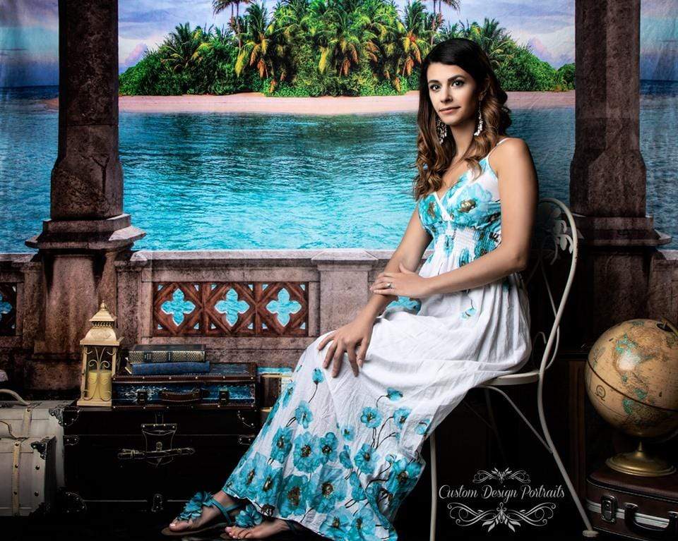 Kate Summer Retro Building Seaside island Backdrop - Kate Backdrop AU