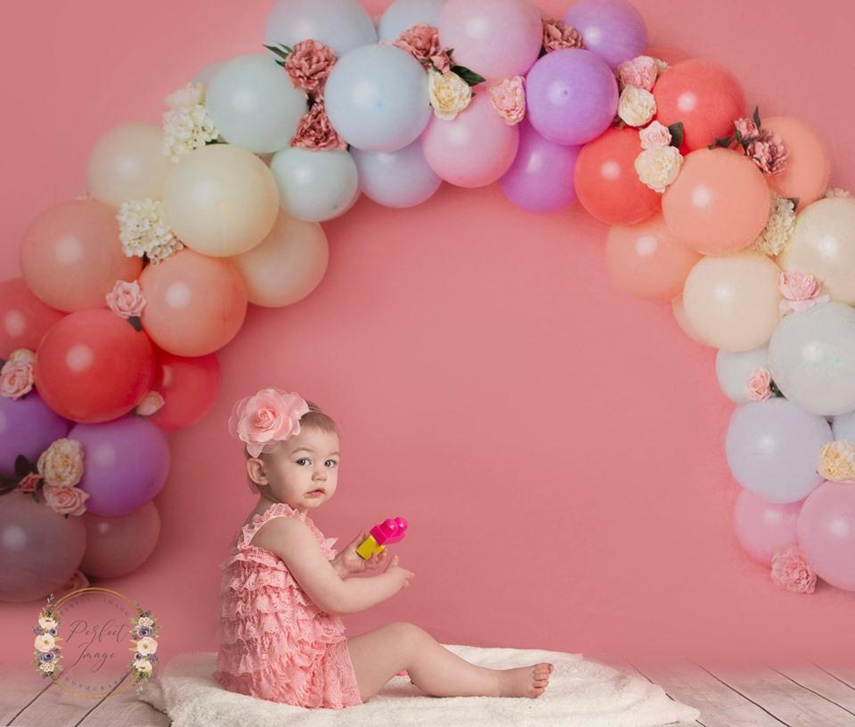 Kate Rainbow Floral Balloons Birthday Children Backdrop for Photography Designed by Kerry Anderson - Kate Backdrop AU