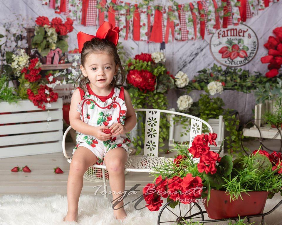 Kate Summer Strawberry White Wooden Board With Banners Backdrop - Kate Backdrop AU