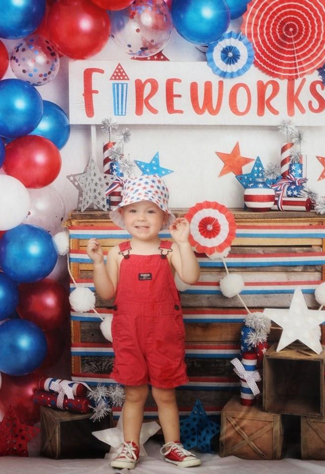Kate 4th of July Fireworks Balloon Children Backdrop Designed by Lisa B - Kate Backdrop AU