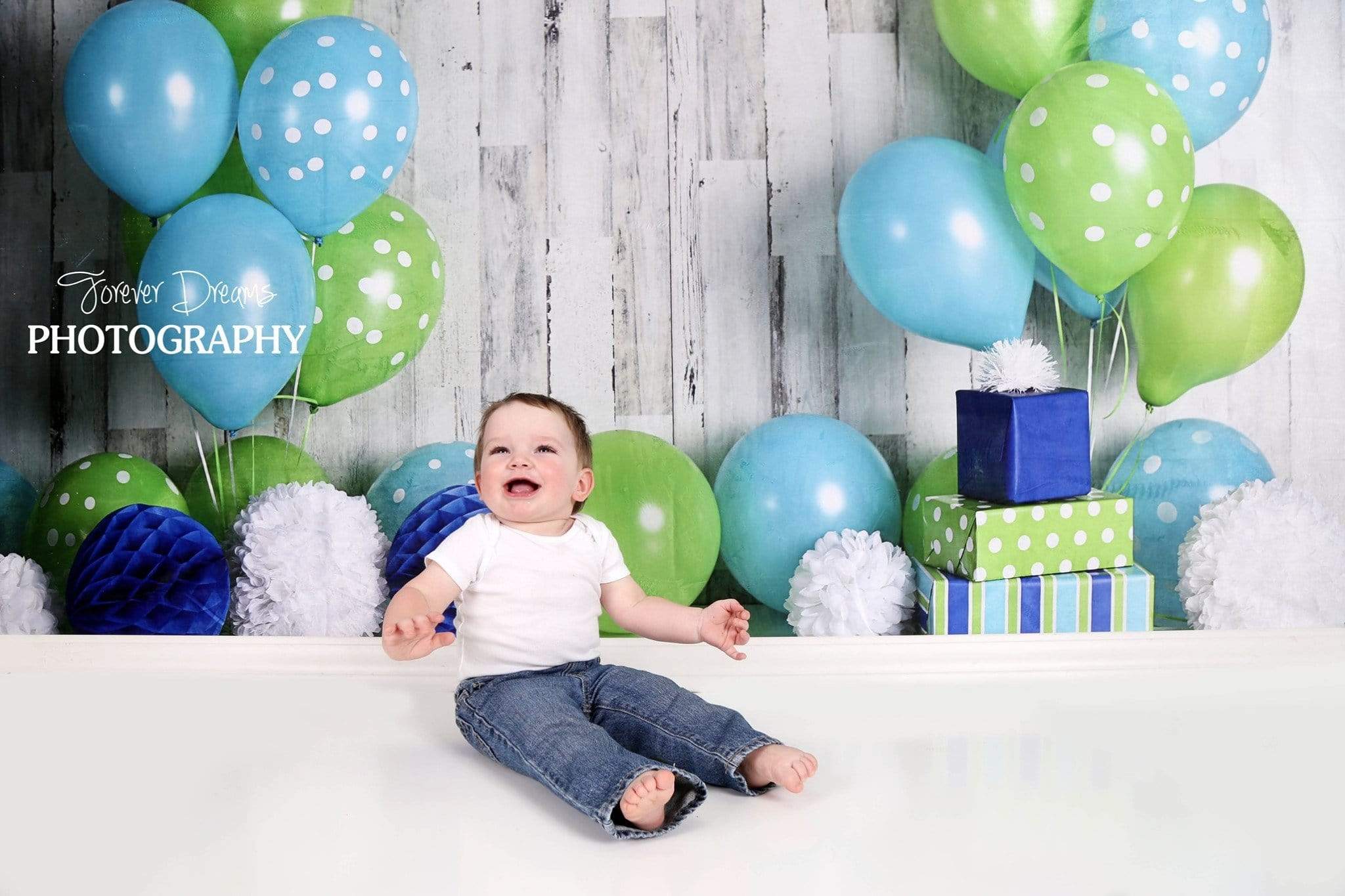 Kate Blue and Lime Green Birthday Children Backdrop for Photography Designed by Mandy Ringe Photography - Kate Backdrop AU
